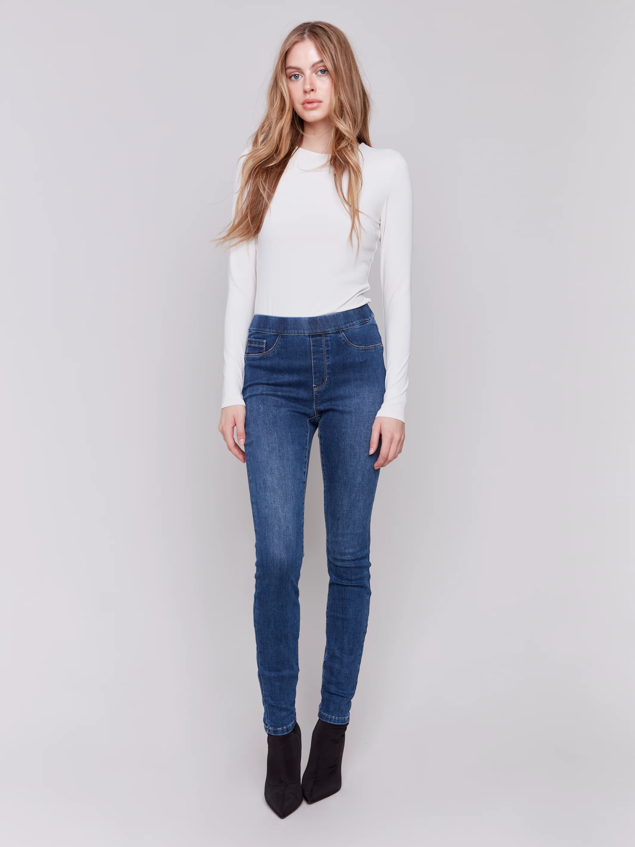 Charlie B -C5125S-007-Denim Pull On Pants-Indigo - Image 2