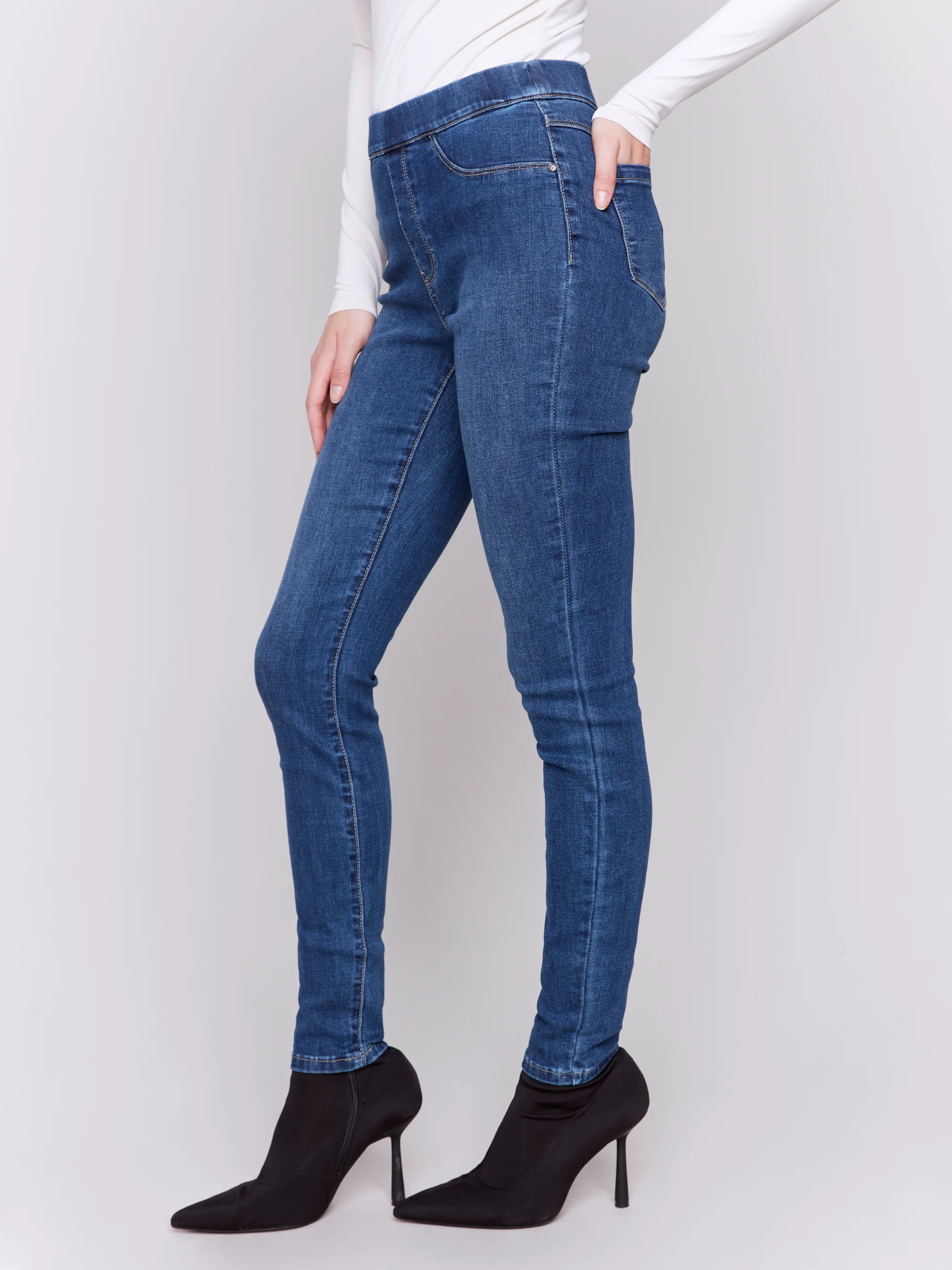Charlie B -C5125S-007-Denim Pull On Pants-Indigo - Image 4