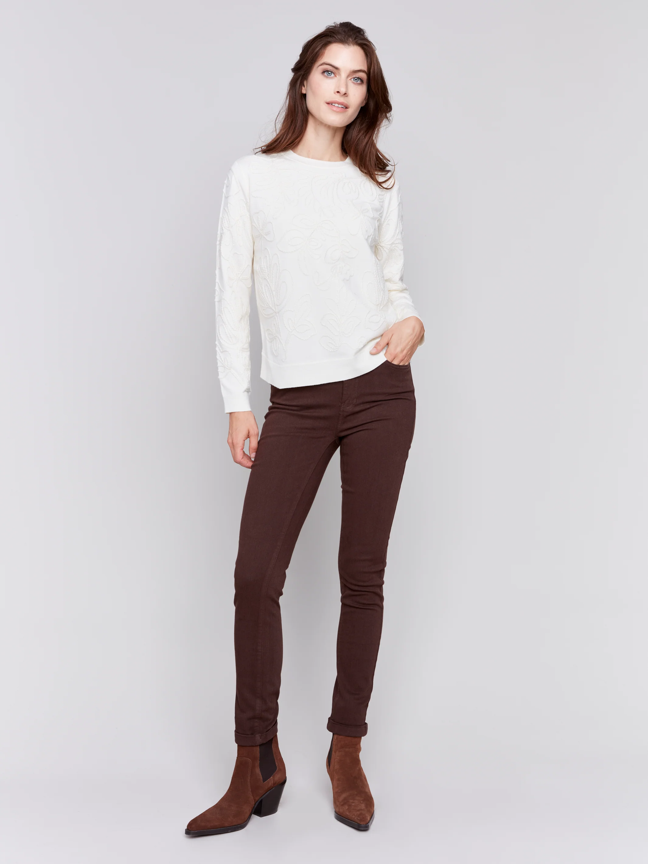 Charlie B -C5309X-212-Cuff Hem Pant-Mocha - Image 2
