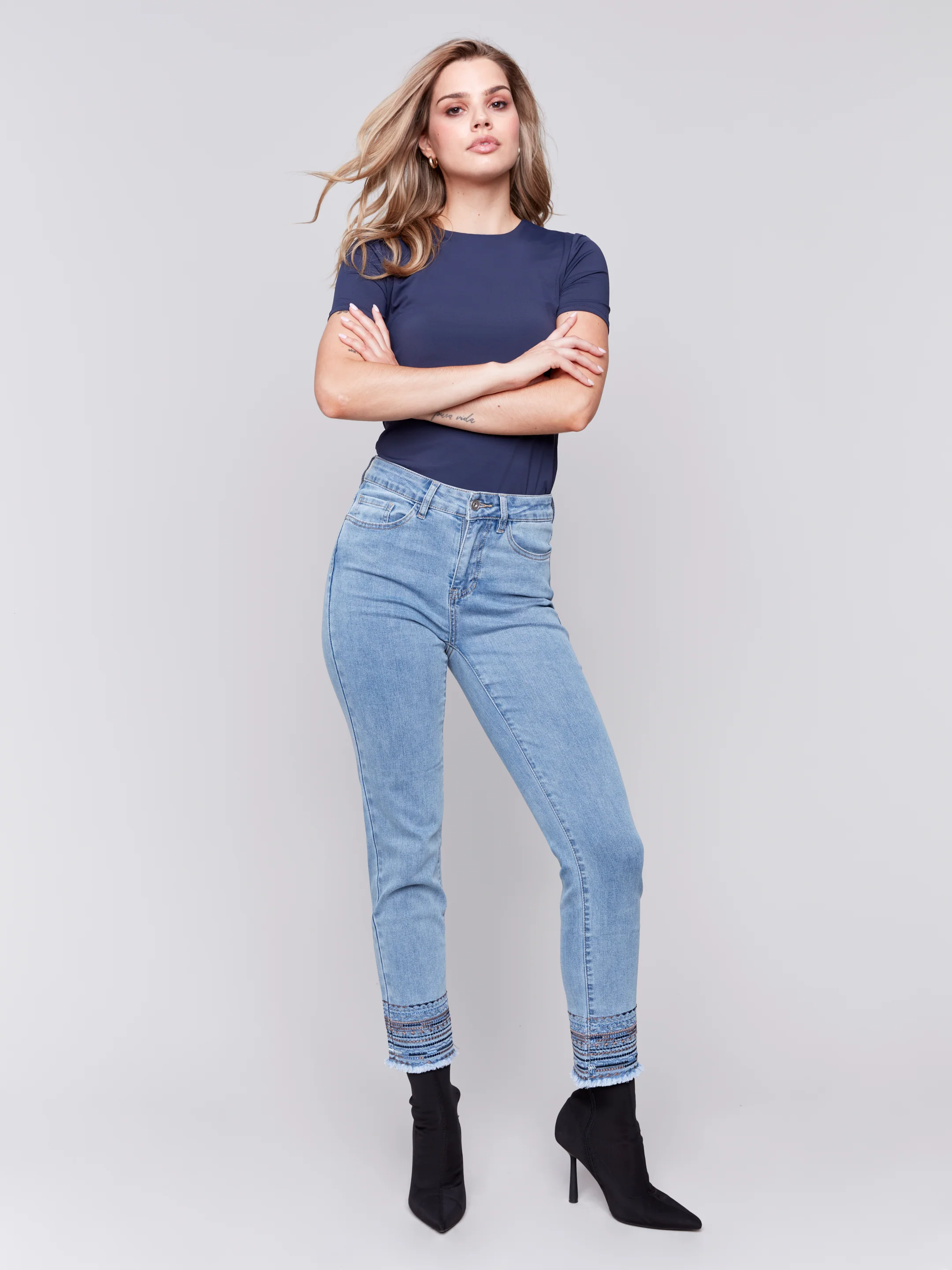 Charlie B -C5573-140-Embroidered Pant-LT Blue - Image 2