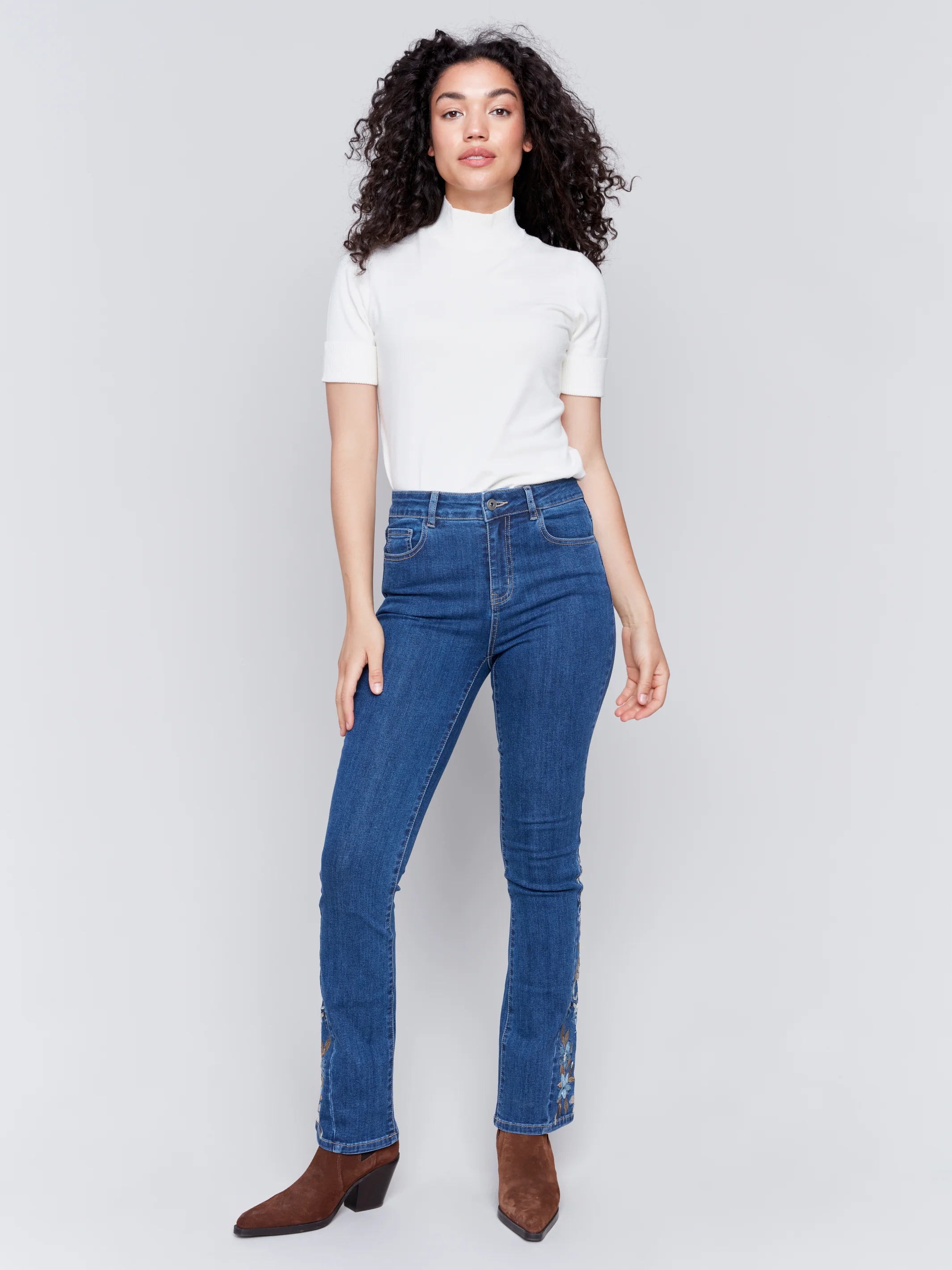 Charlie B -C5574-007-Embroidered Pant-Indigo - Image 2