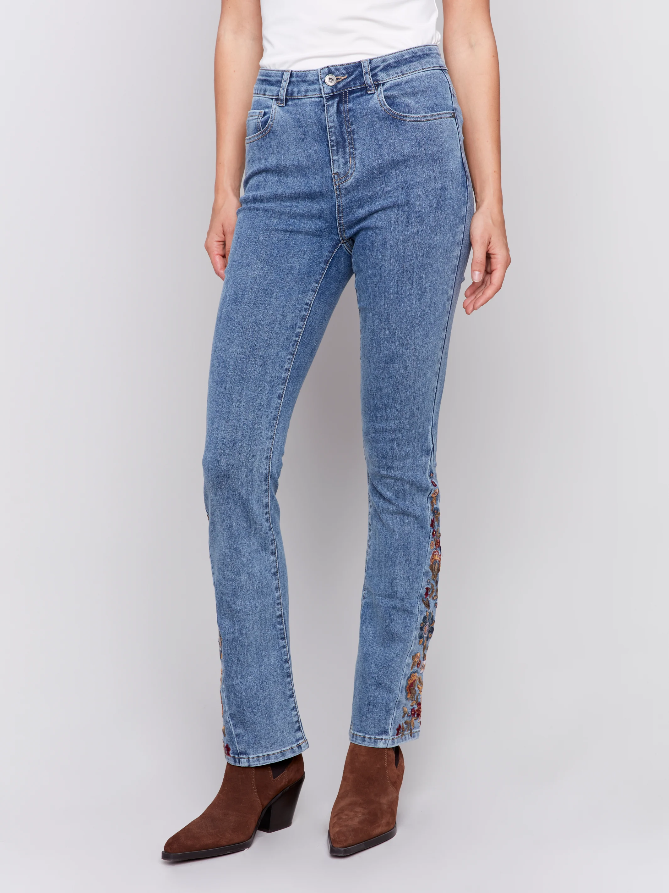 Charlie B -C5574-156-Embroidered Pant-Medium Blue - Image 4