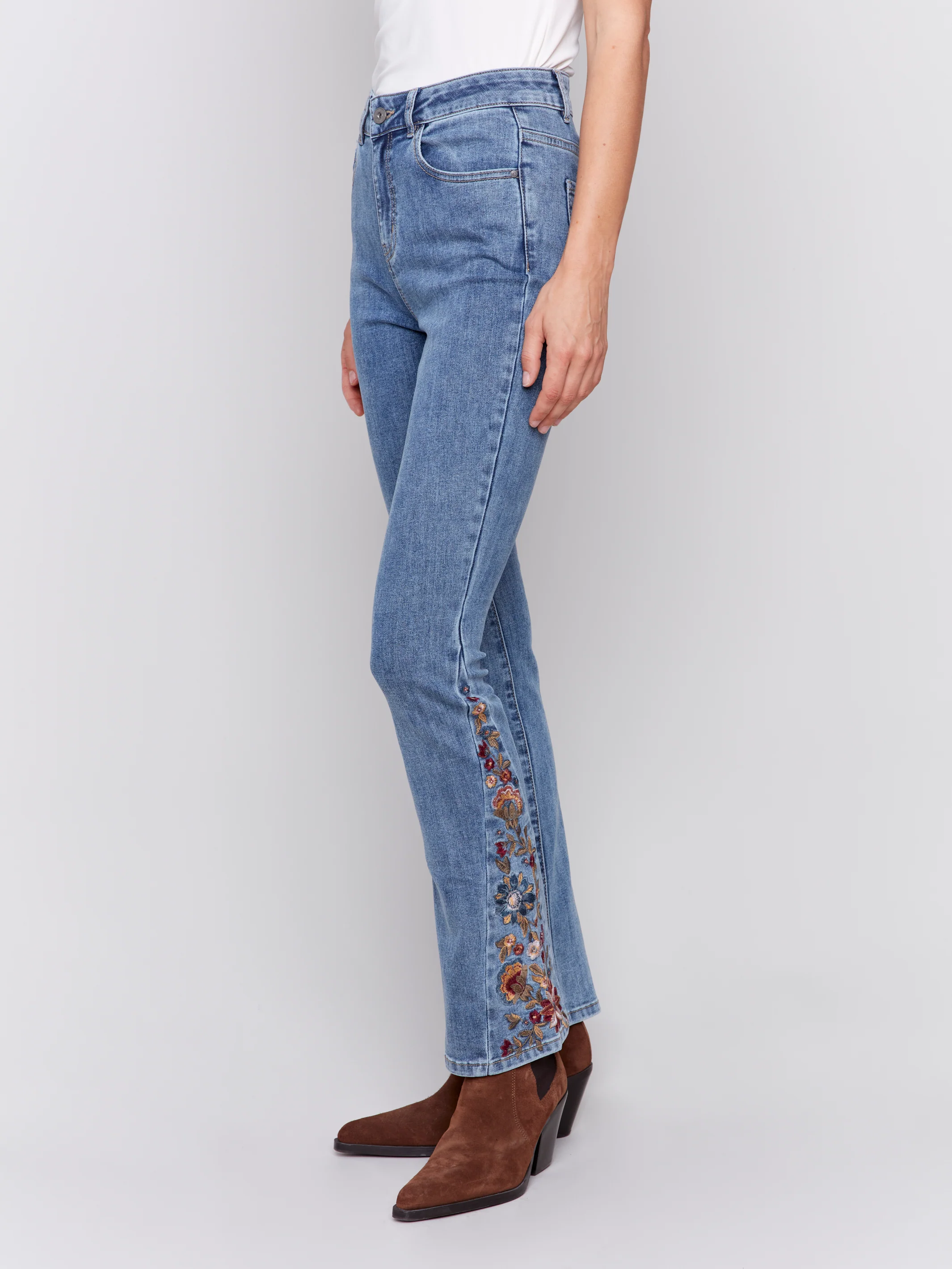 Charlie B -C5574-156-Embroidered Pant-Medium Blue - Image 5