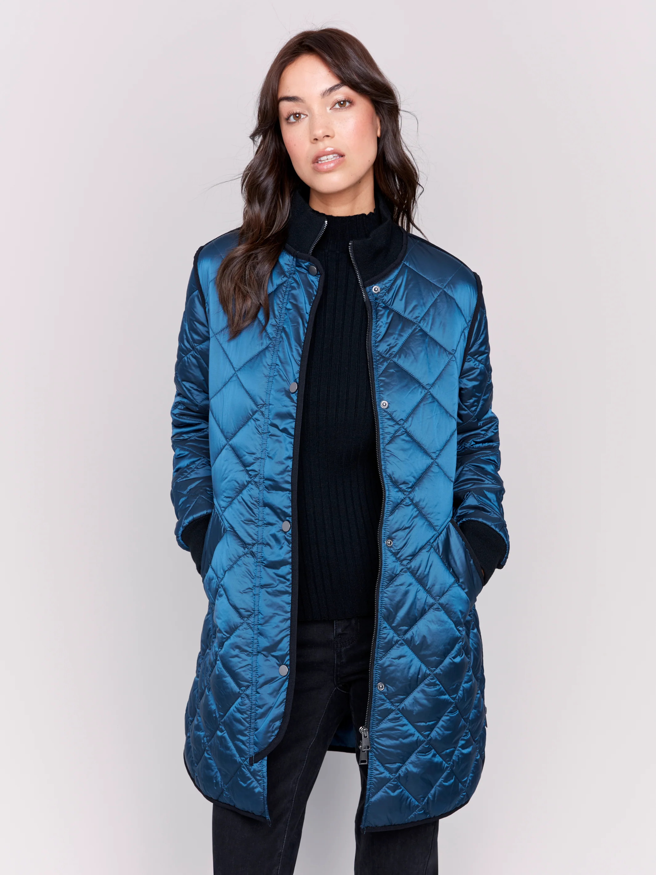 Charlie B -C6253R-339-Long Quilted Puffer-Peacock - Image 5