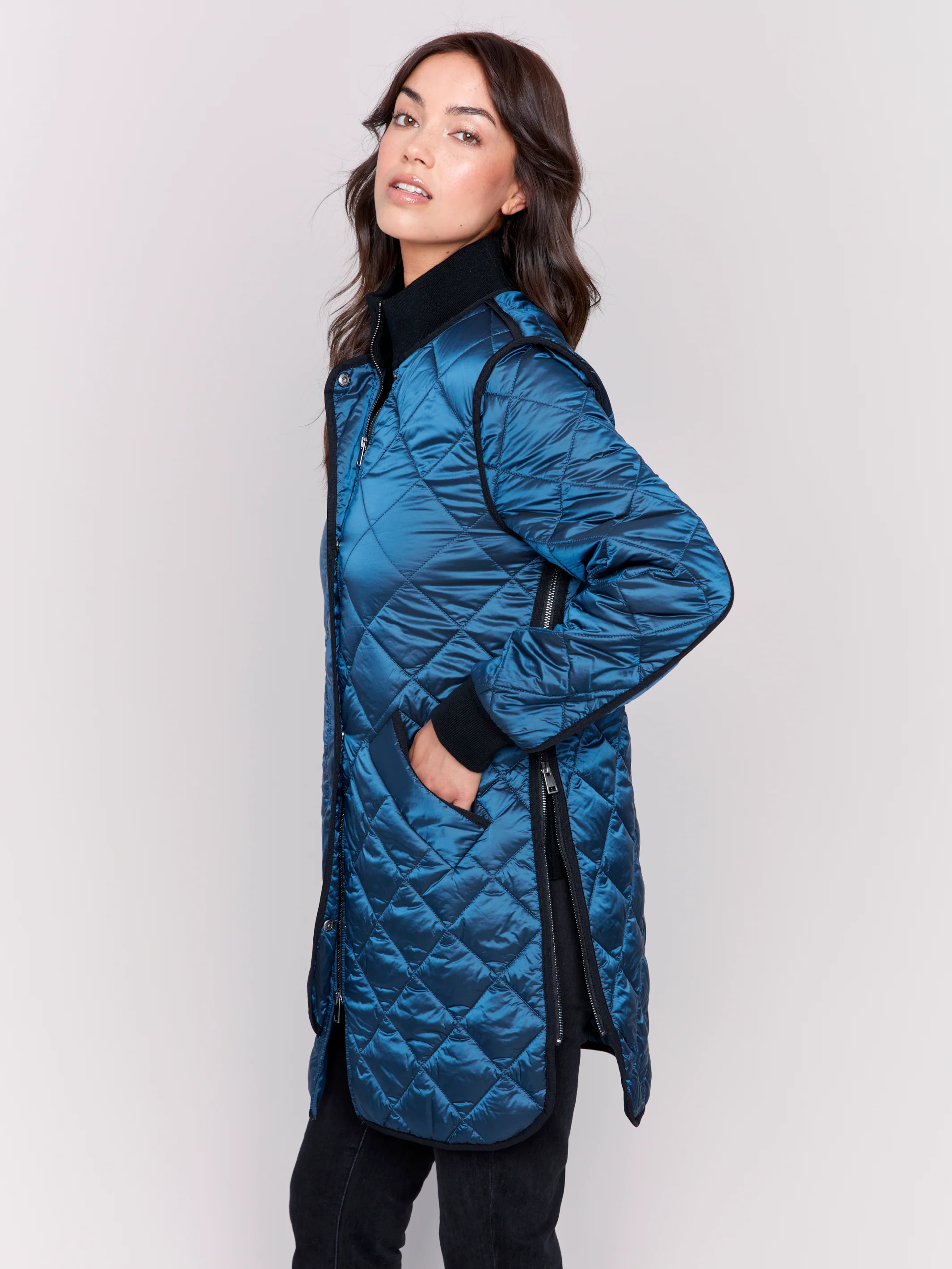 Charlie B -C6253R-339-Long Quilted Puffer-Peacock - Image 7