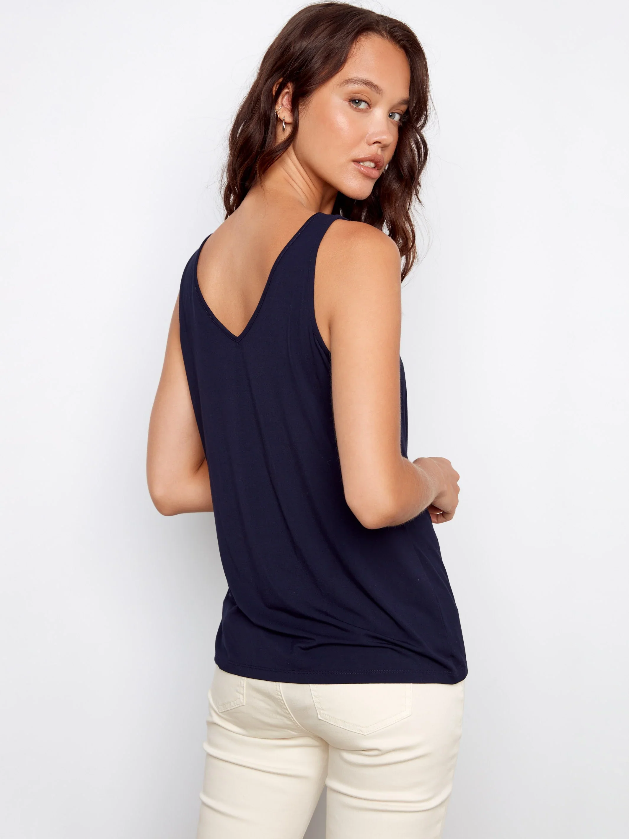Charlie B-C1243WPK-117-Wear 2 Way Bamboo Cami-Navy - Image 2
