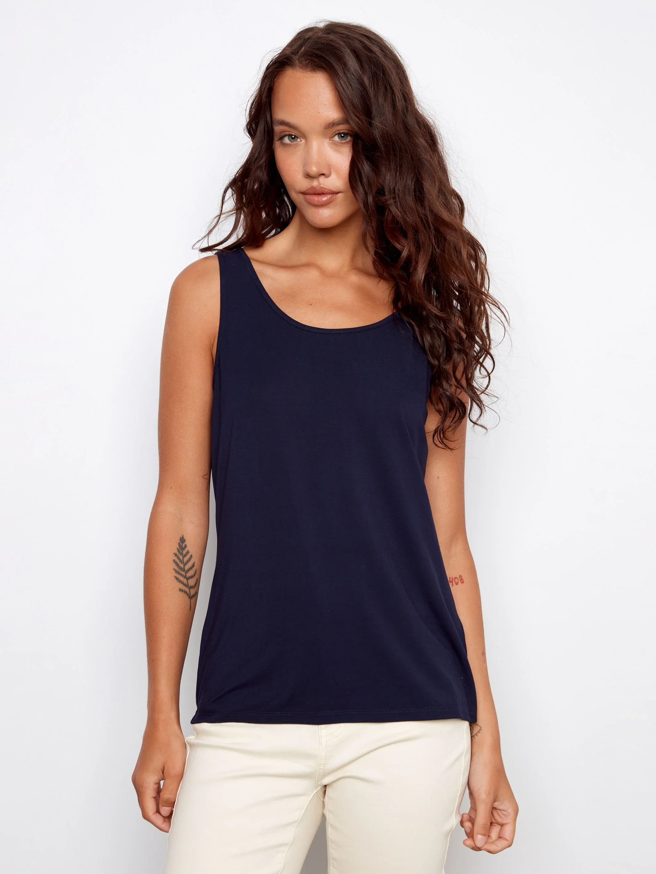 Charlie B-C1243WPK-117-Wear 2 Way Bamboo Cami-Navy - Image 3