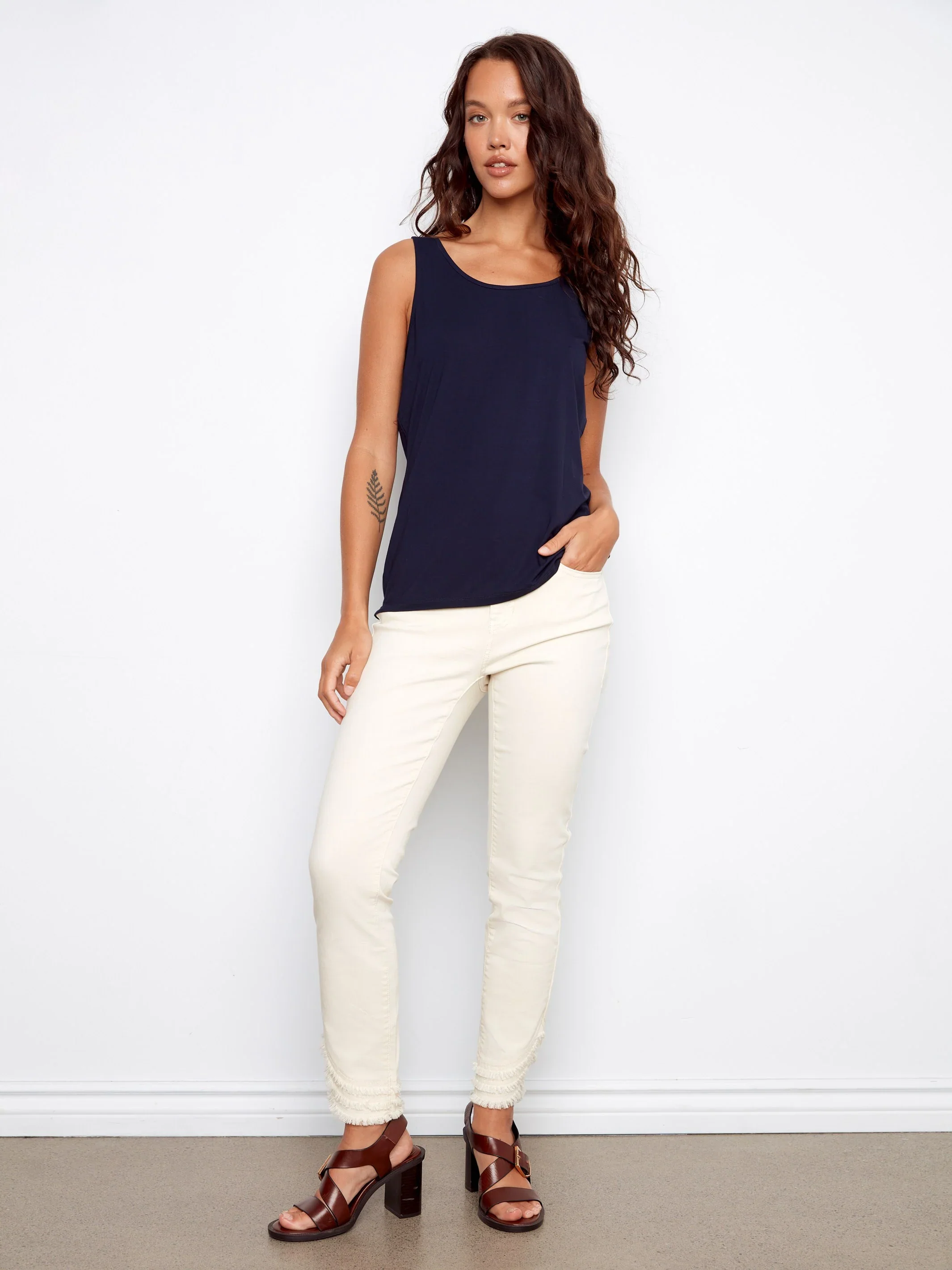 Charlie B-C1243WPK-117-Wear 2 Way Bamboo Cami-Navy - Image 5