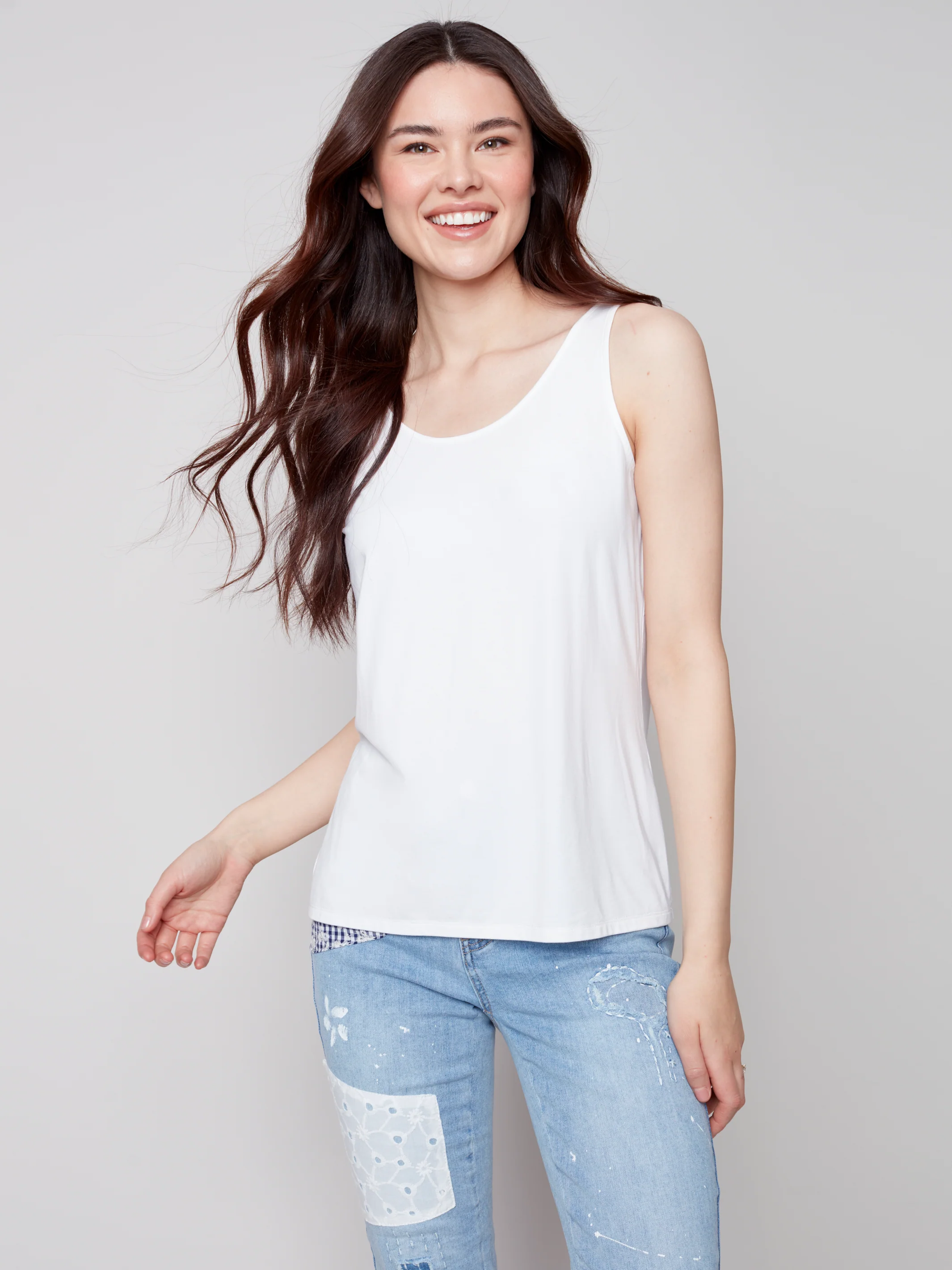 Charlie B-C1243WPK-002-Wear 2 Way Bamboo Cami-White - Image 3