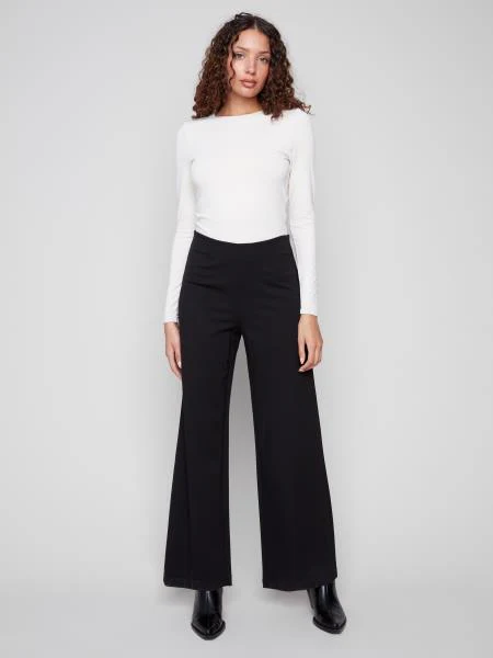 Charlie B -C5540R-633B-Pull On Wide Leg Pants-Black