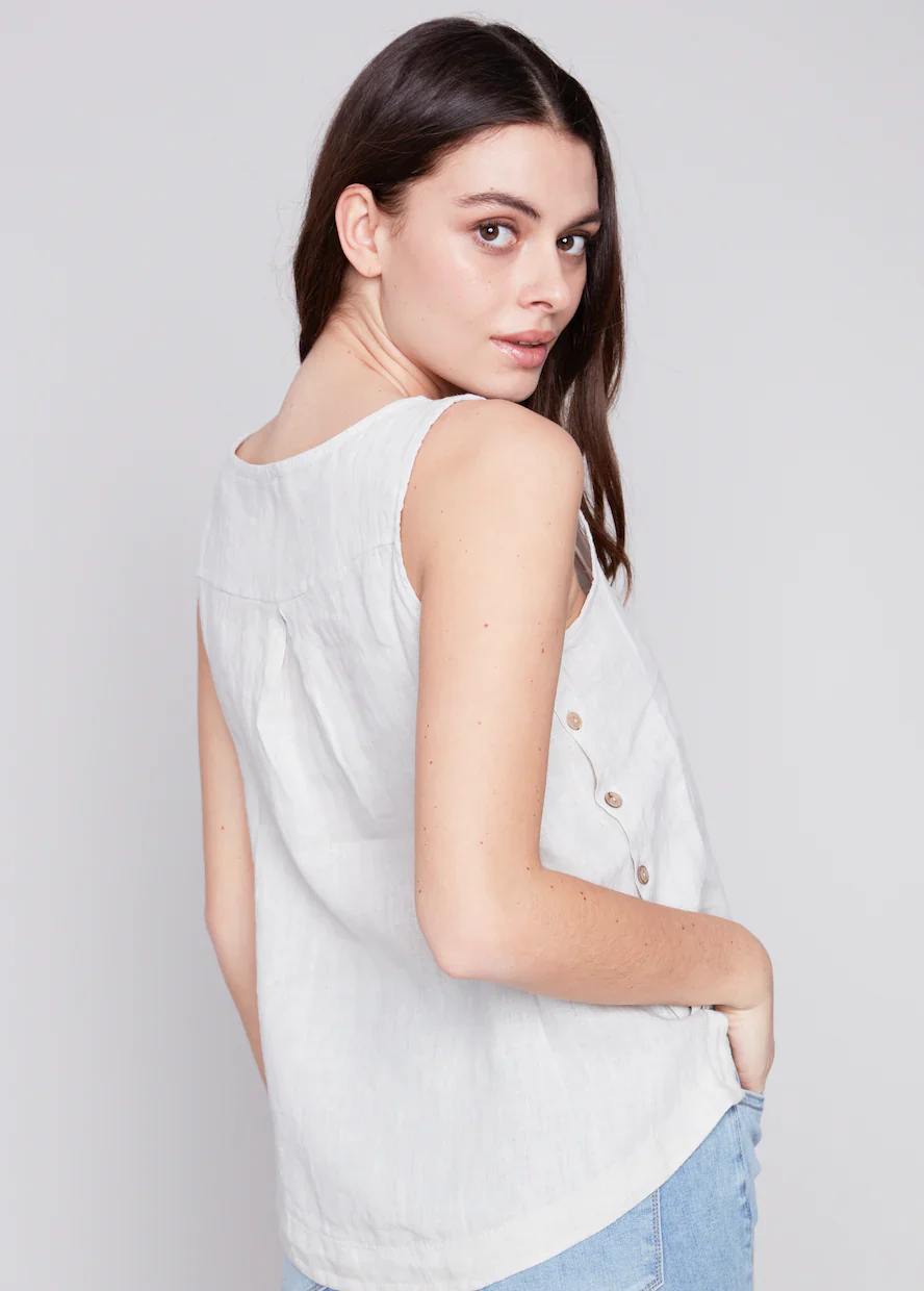 Charlie B-C4425RR-O35B-Linen Tank Top-White - Image 2