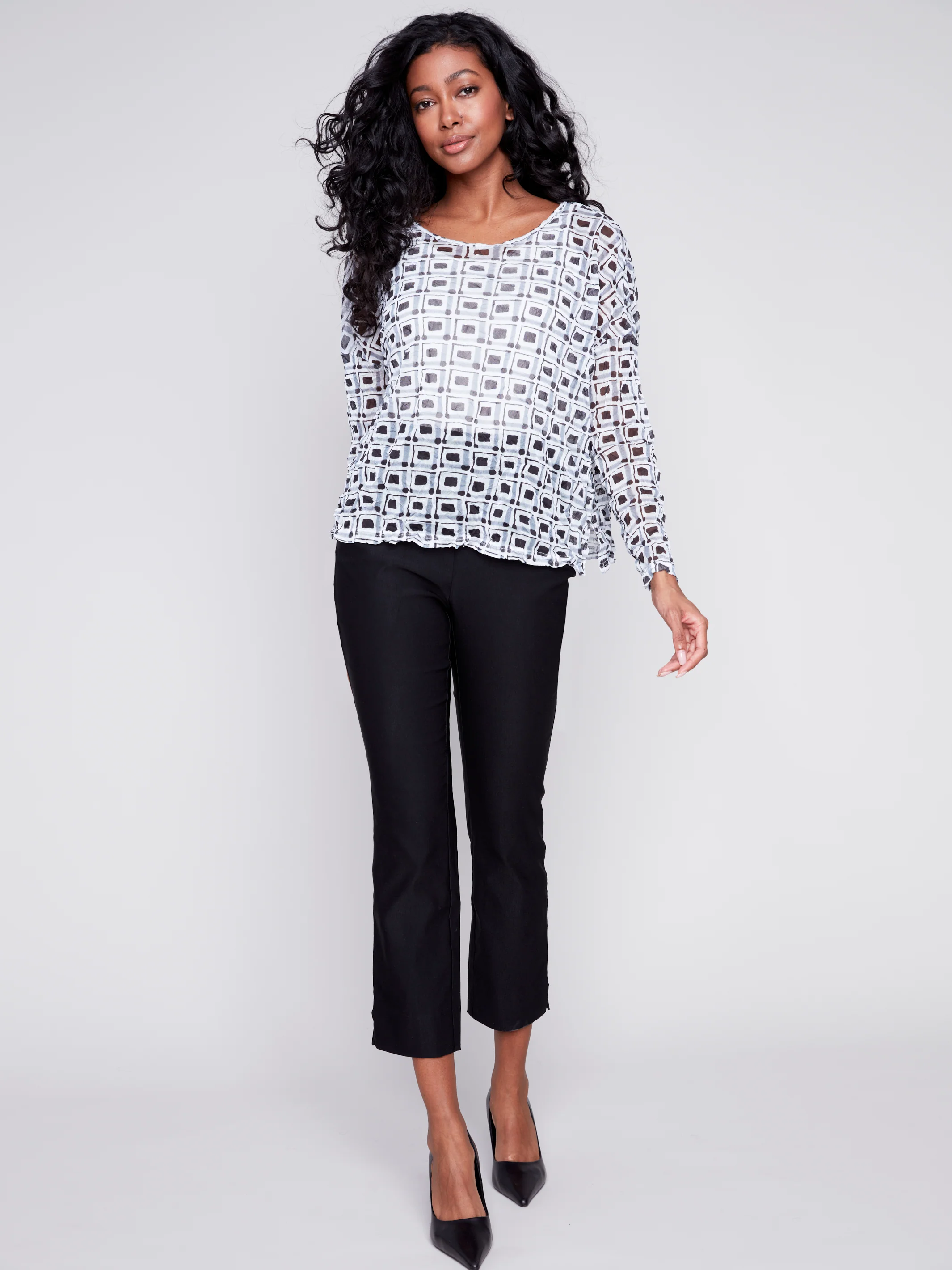 Charlie B -C1218YP-778A-Top W/Slits At Sides-Checker - Image 2