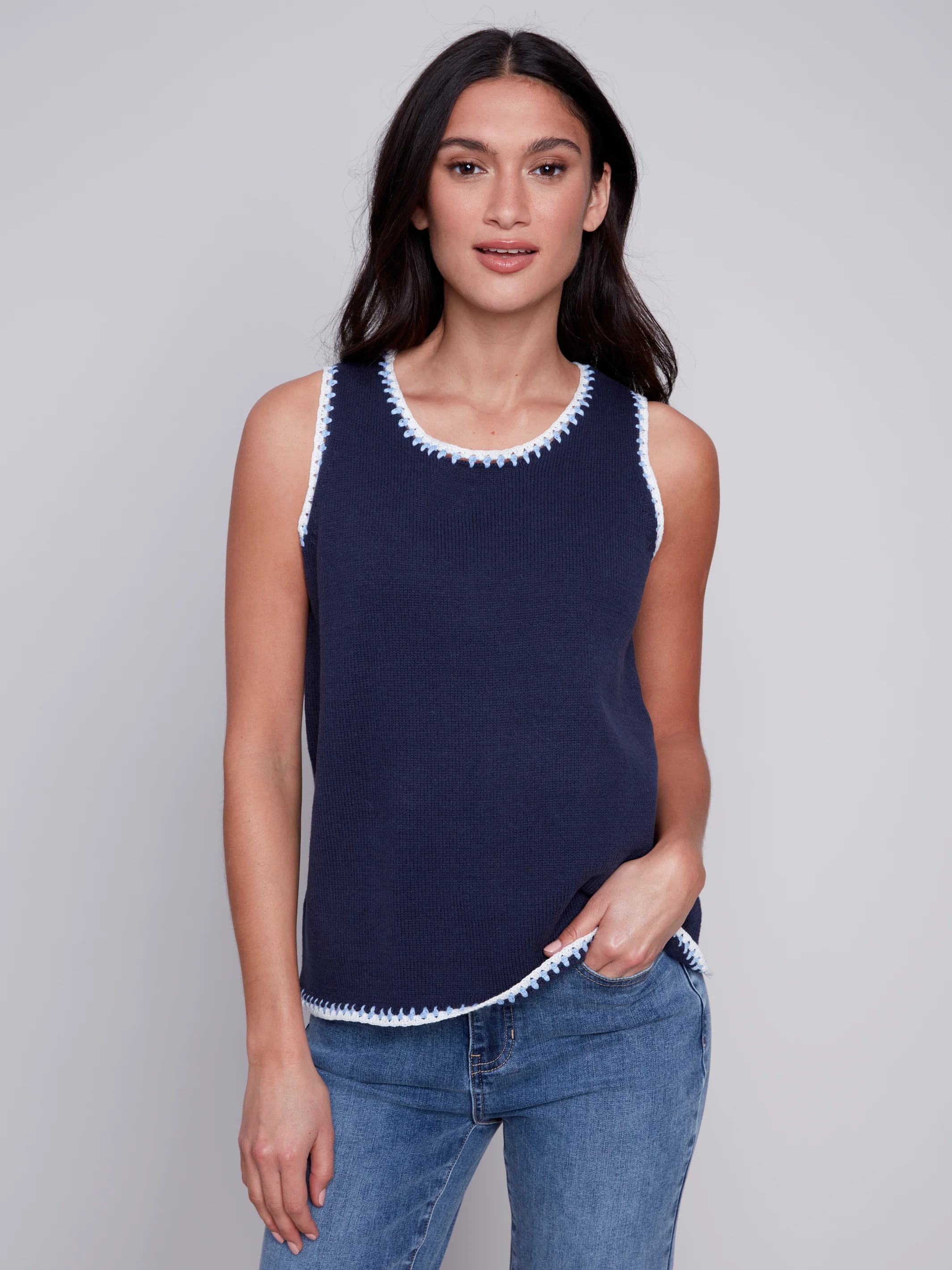 Charlie B -C2630-805B-Knit Cami-Navy - Image 3