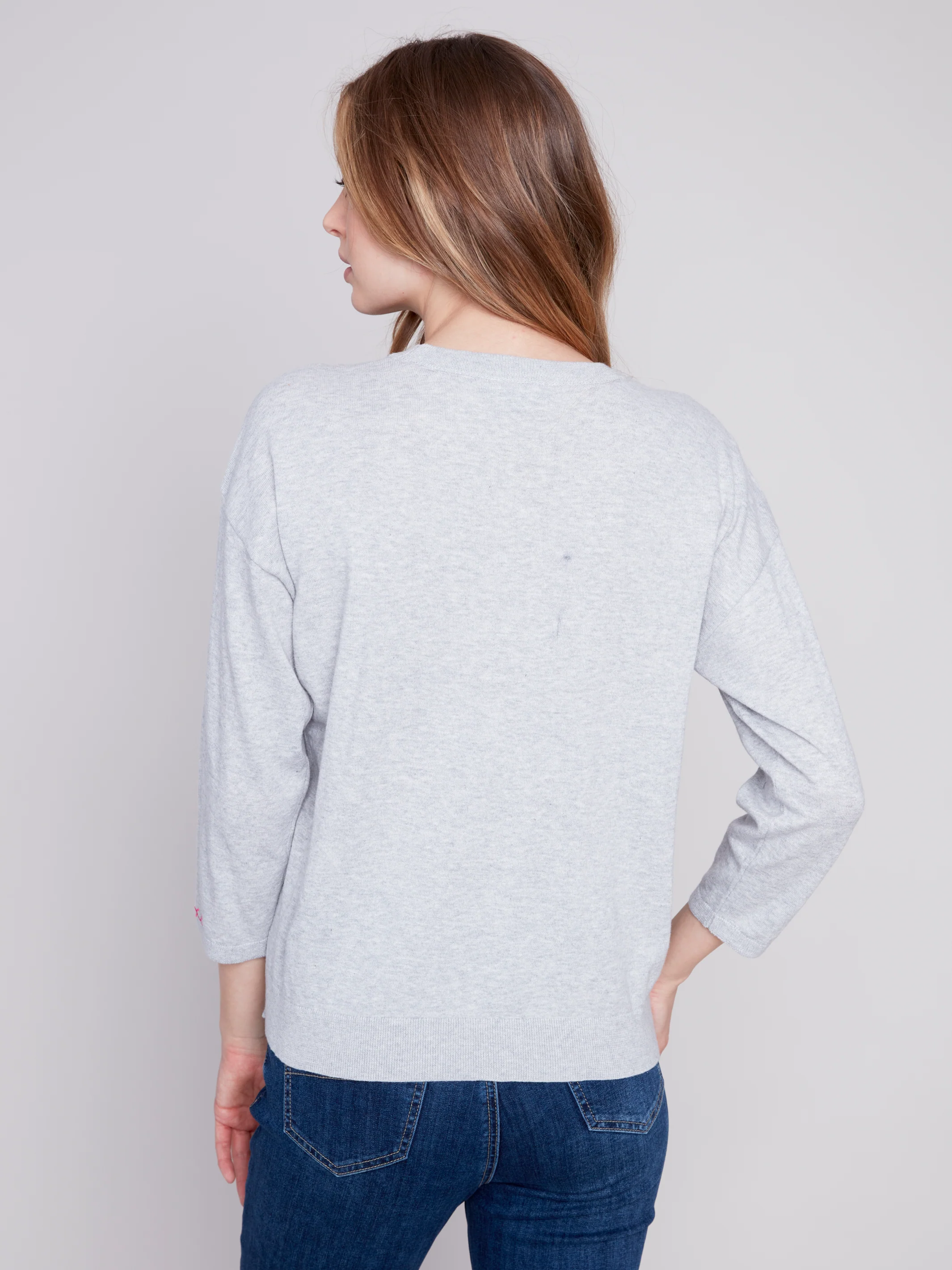 Charlie B -C2643-261B-Sweater W/Hearts-H Grey - Image 3