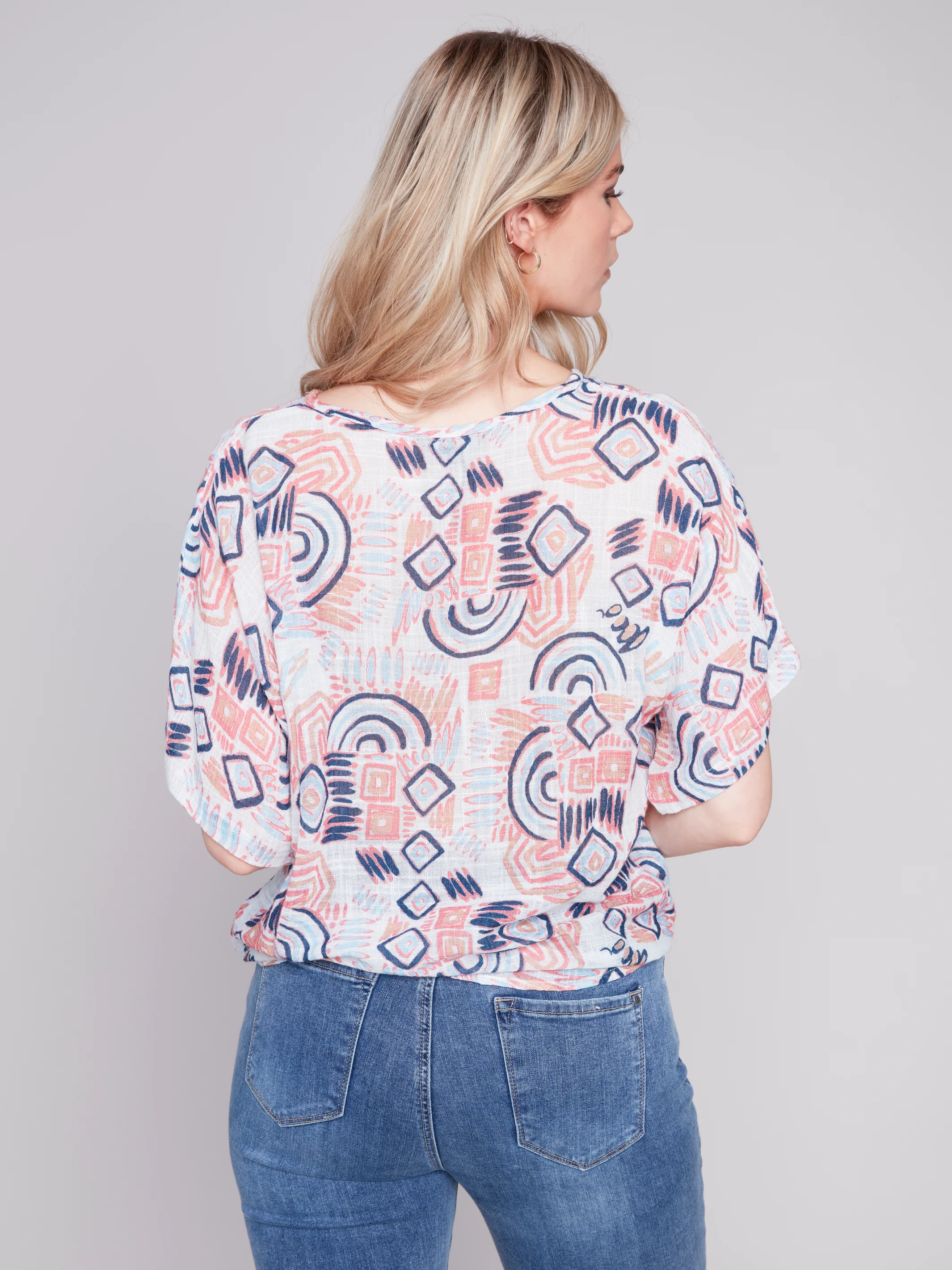 Charlie B -C4403Y-274C-Printed Blouse W/Side Tie-Scribble - Image 3