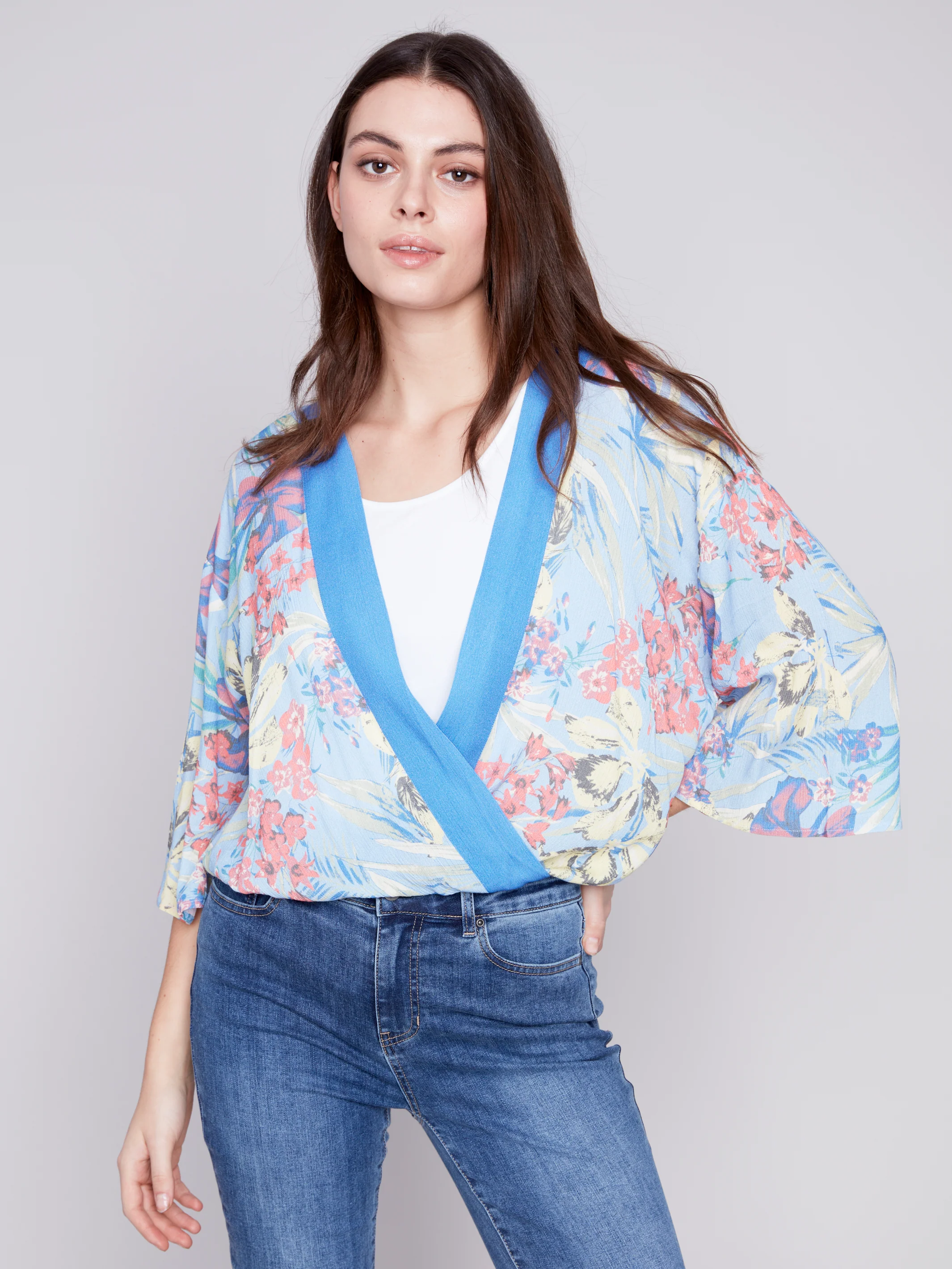 Charlie B -C4466RP-496B-Cross Over Front Blouse-Lilypad - Image 3