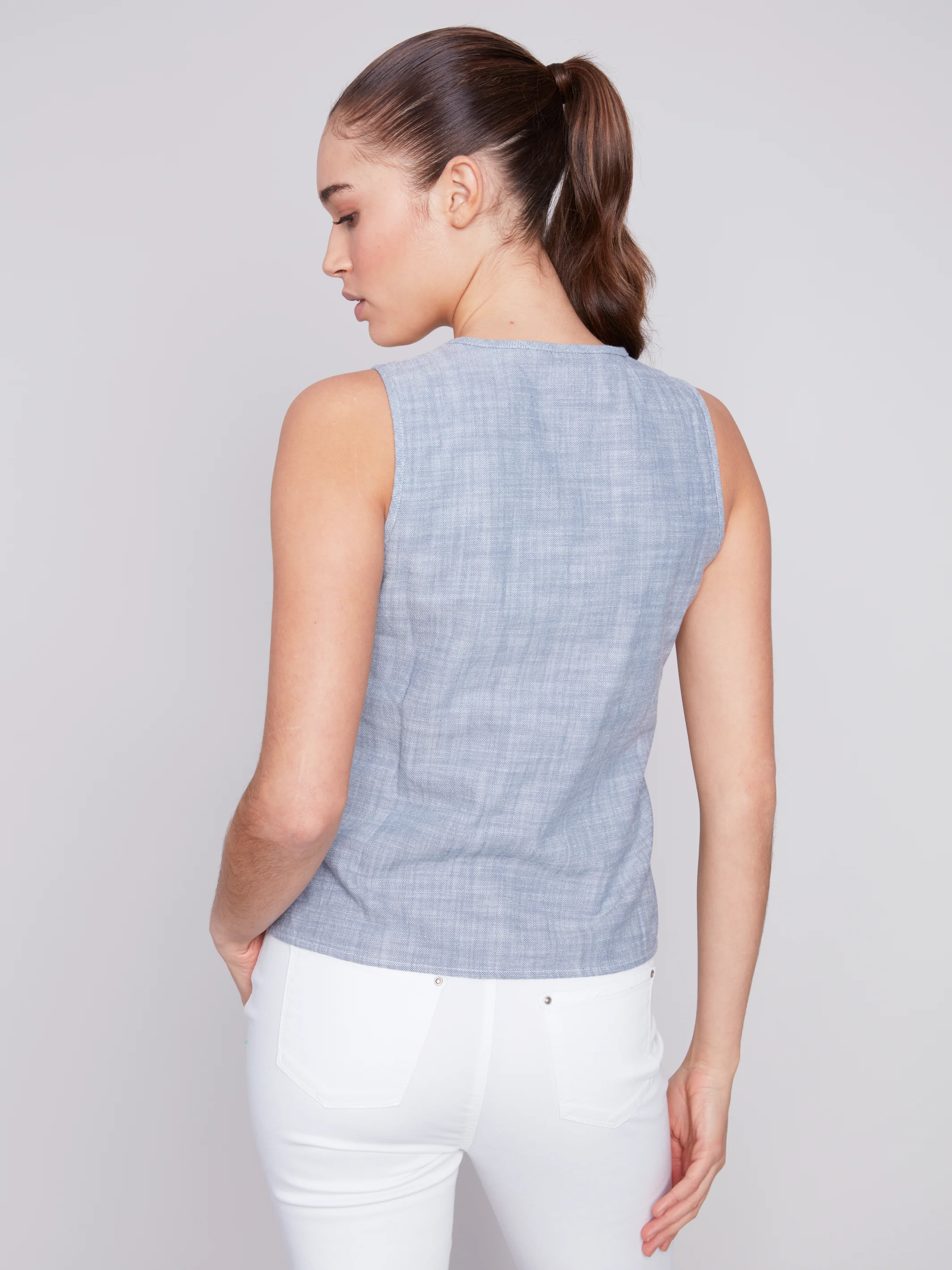 Charlie B -C4500-785B-Top W/Front Tie-Denim - Image 4