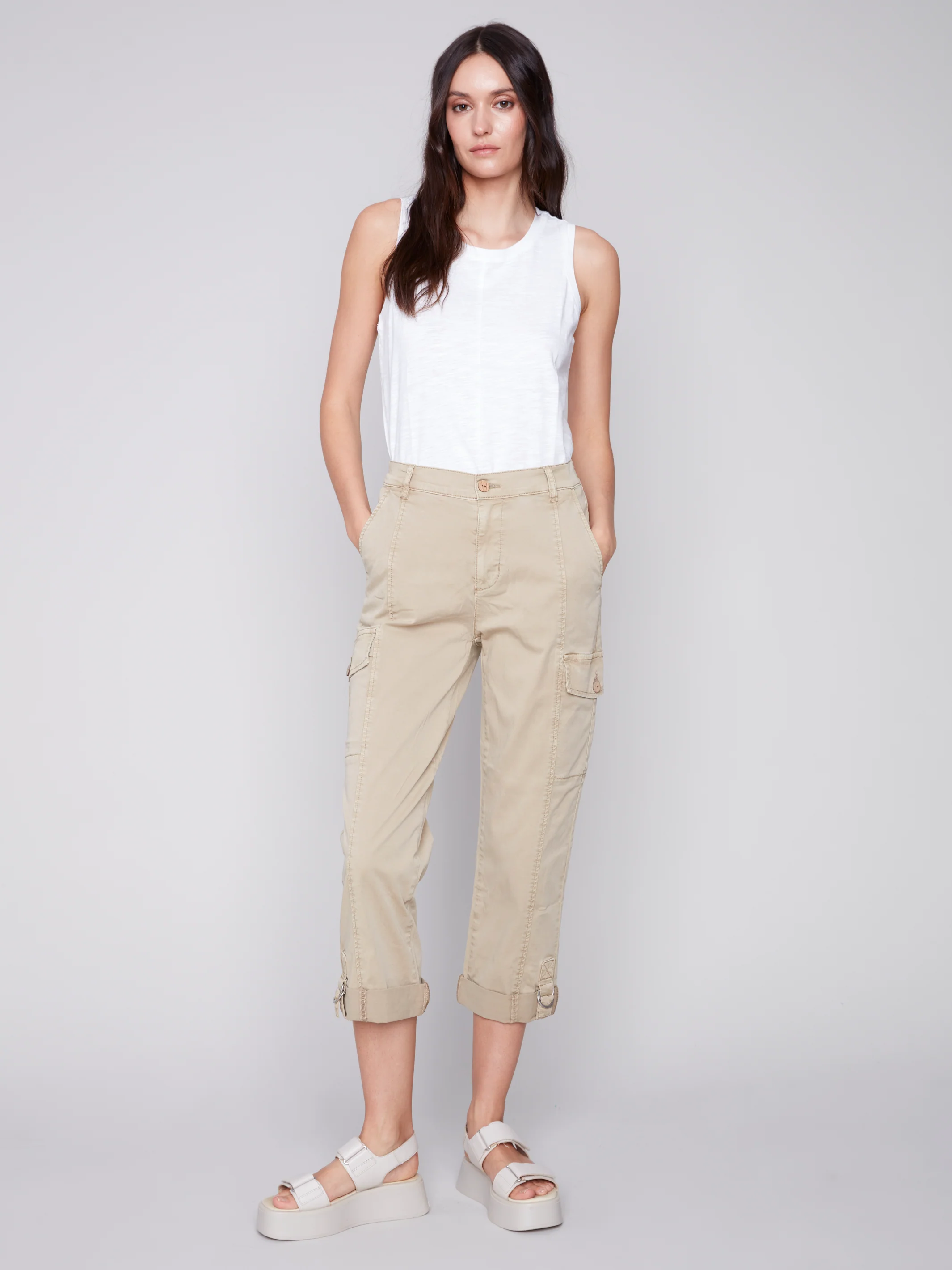Charlie B -C5492-875B-Canvas Cargo Pant-Khaki - Image 2