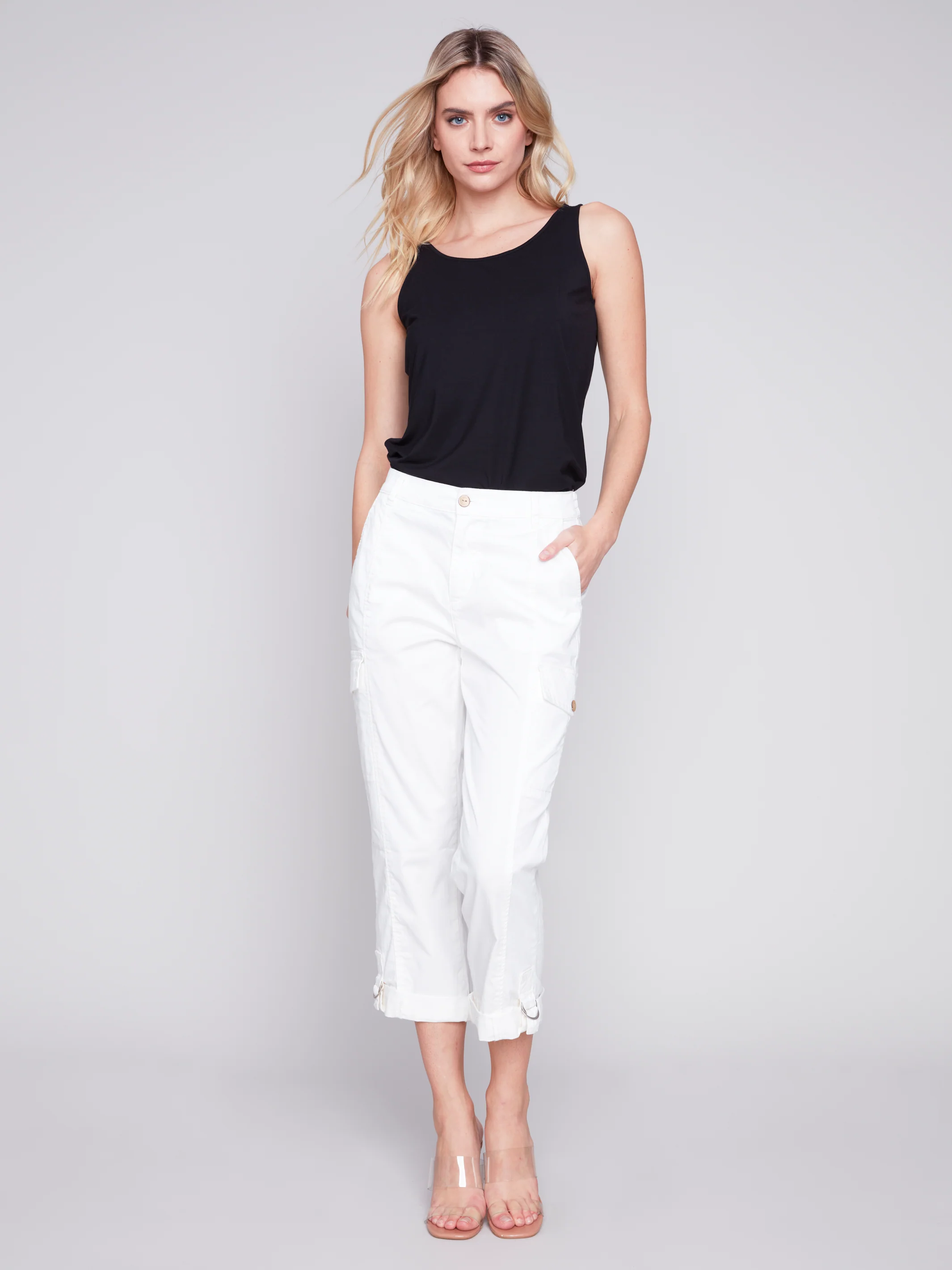 Charlie B -C5492-875B-Canvas Cargo Pant-White - Image 2
