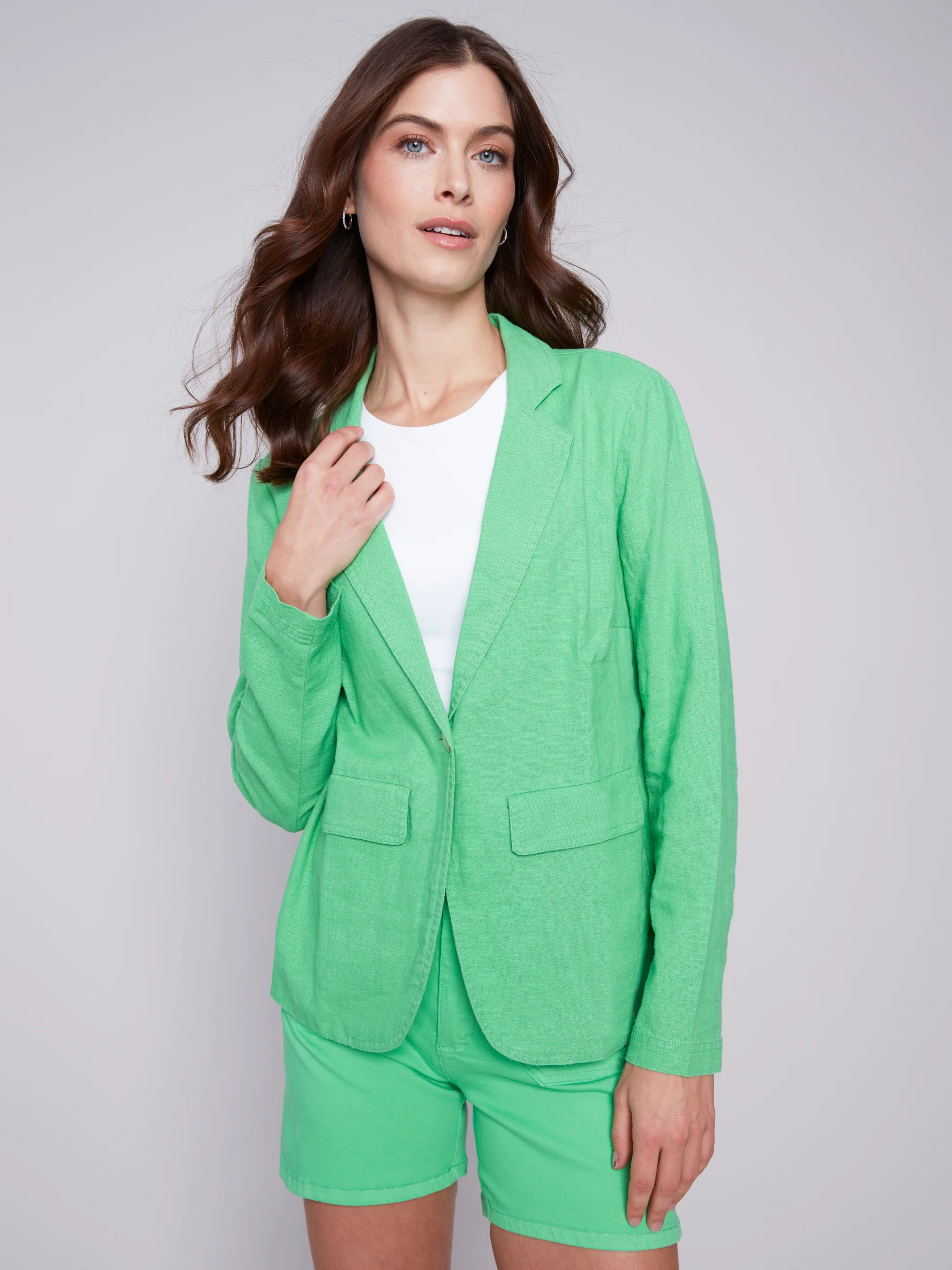 Charlie B -C6301-229B-Linen Blazer-Emerald - Image 2