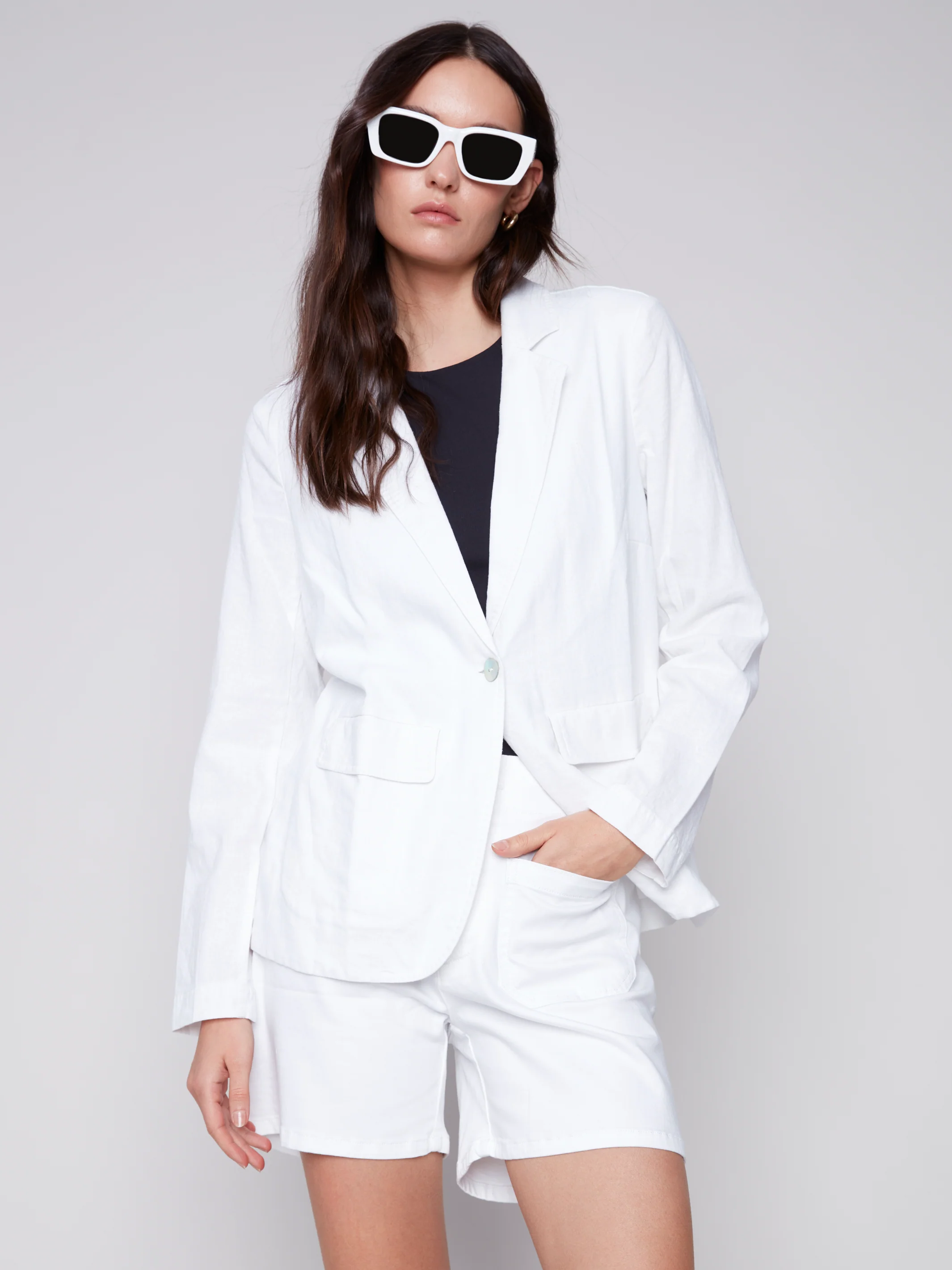 Charlie B -C6301-229B-Linen Blazer-White