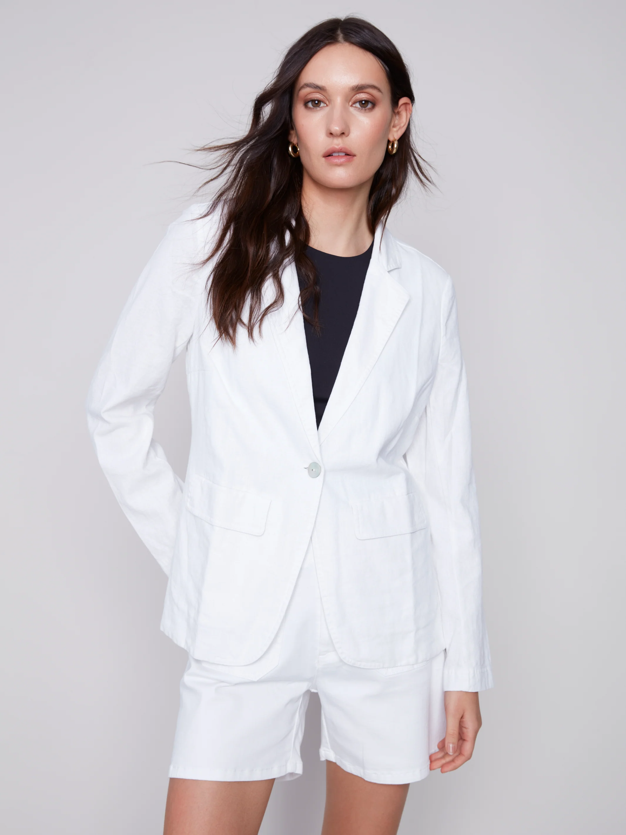 Charlie B -C6301-229B-Linen Blazer-White - Image 2
