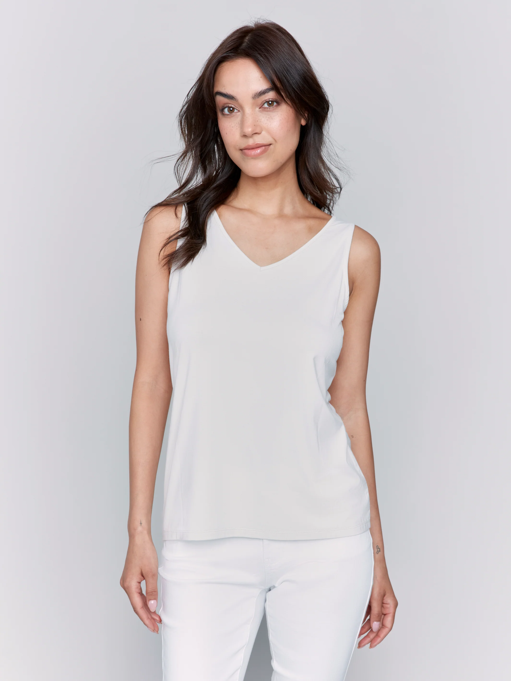 Charlie B -C1243SPK-324-Reversible Bamboo Viscose Cami-Greige - Image 3