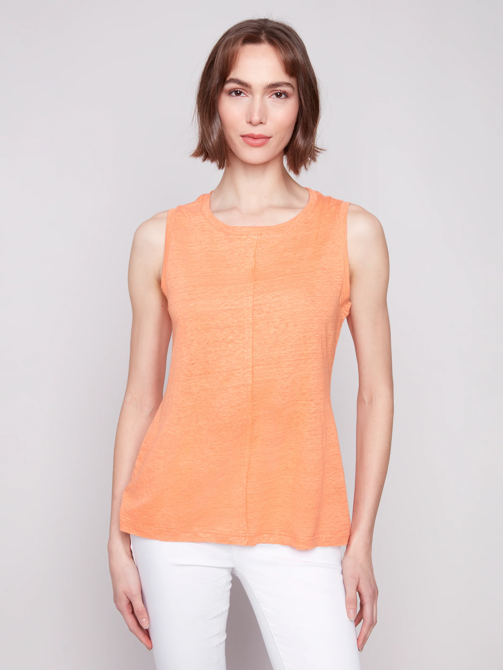 Charlie B -C1313YPK-378-Sleeveless Round Neck Top-Papaya - Image 4