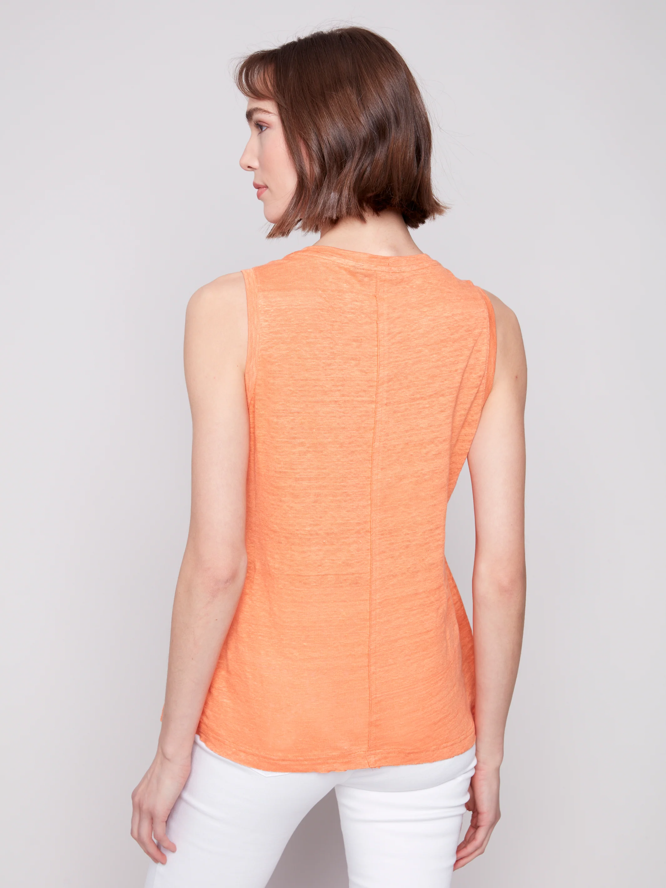 Charlie B -C1313YPK-378-Sleeveless Round Neck Top-Papaya - Image 5