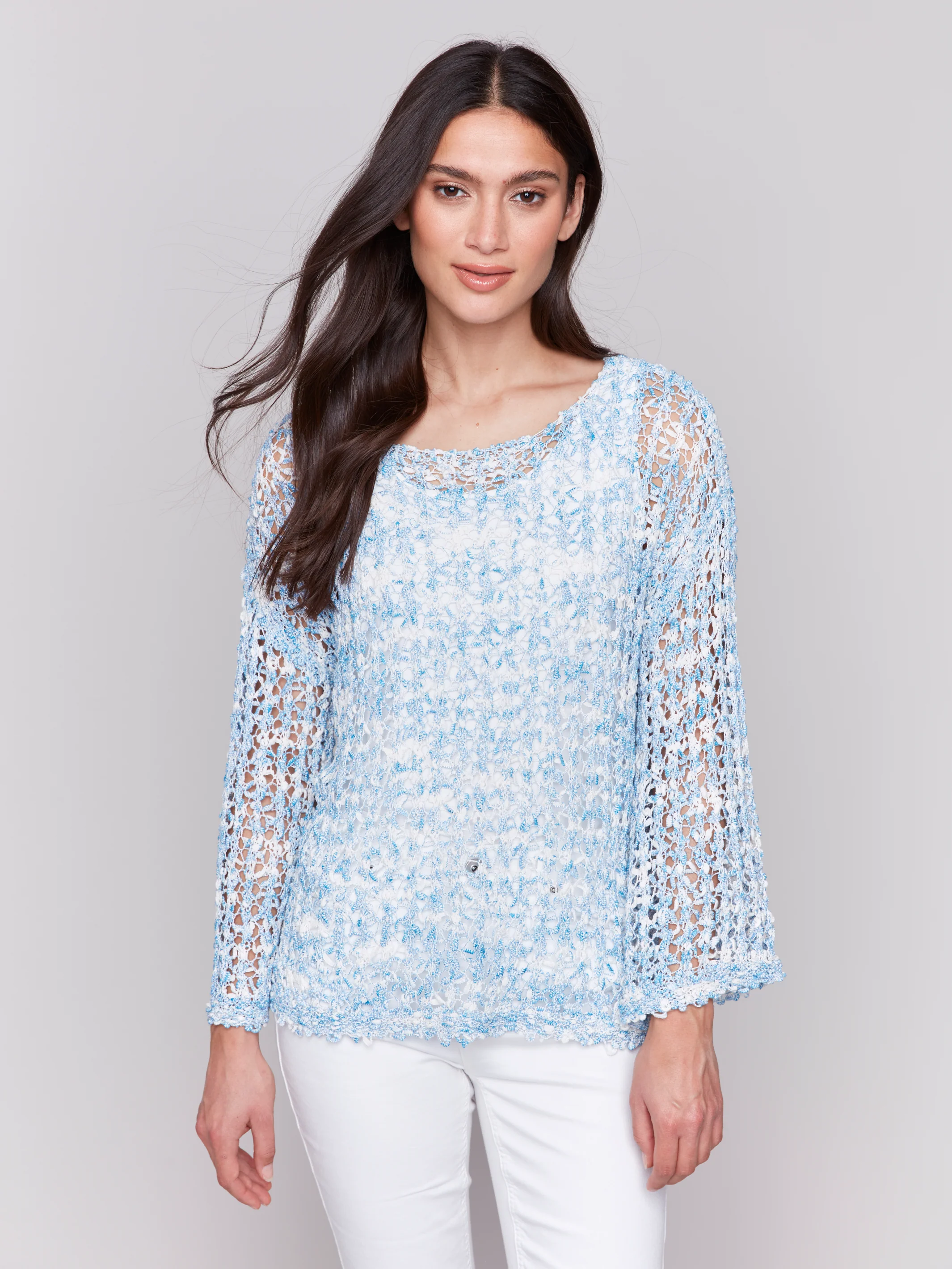 Charlie B -C2617R-262C-Tape Yarn Sweater-Blue Bell - Image 2