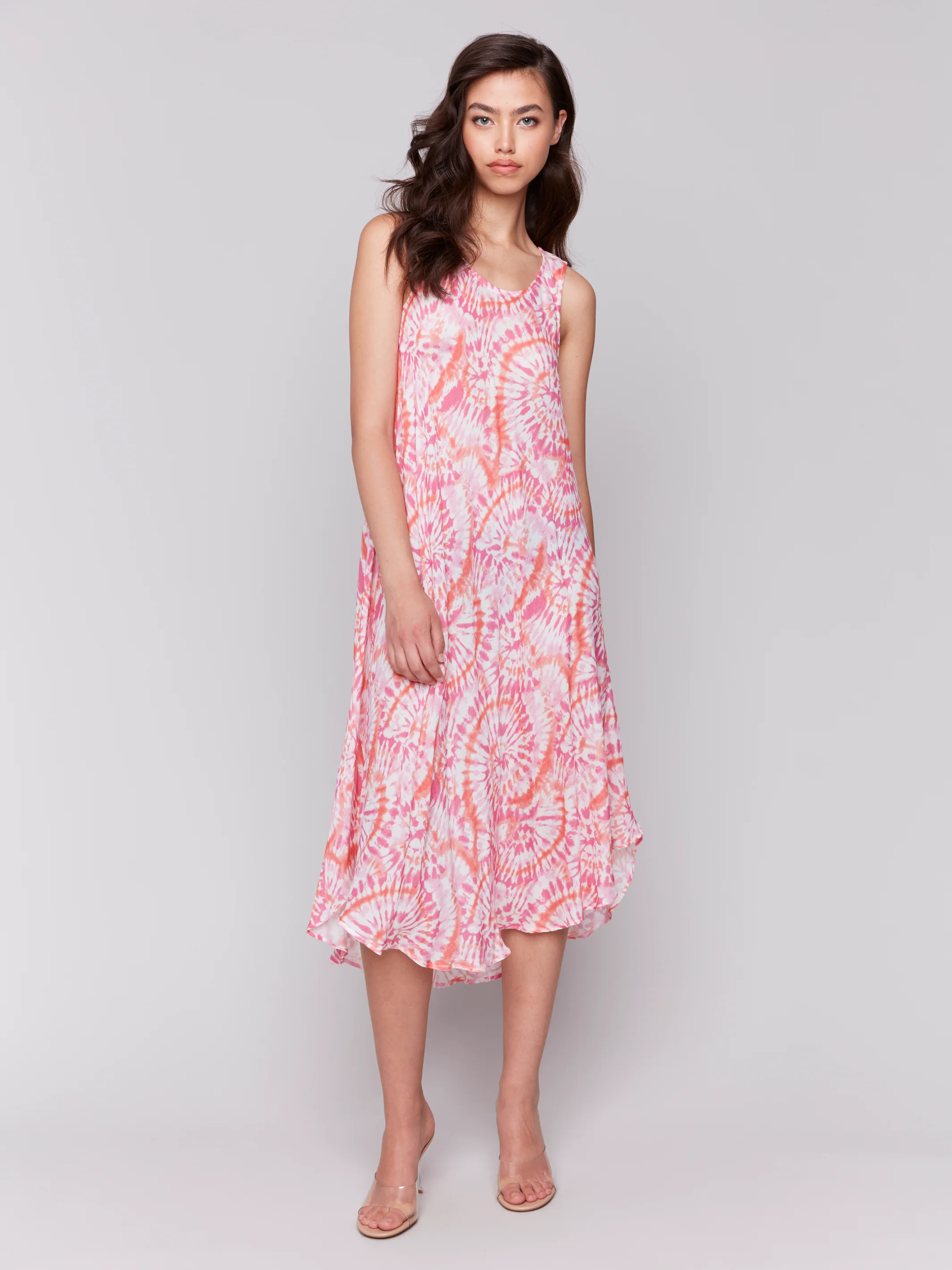Charlie B -C3147TX-514B-Printed Sleeveless Rayon Dress-Papaya - Image 2