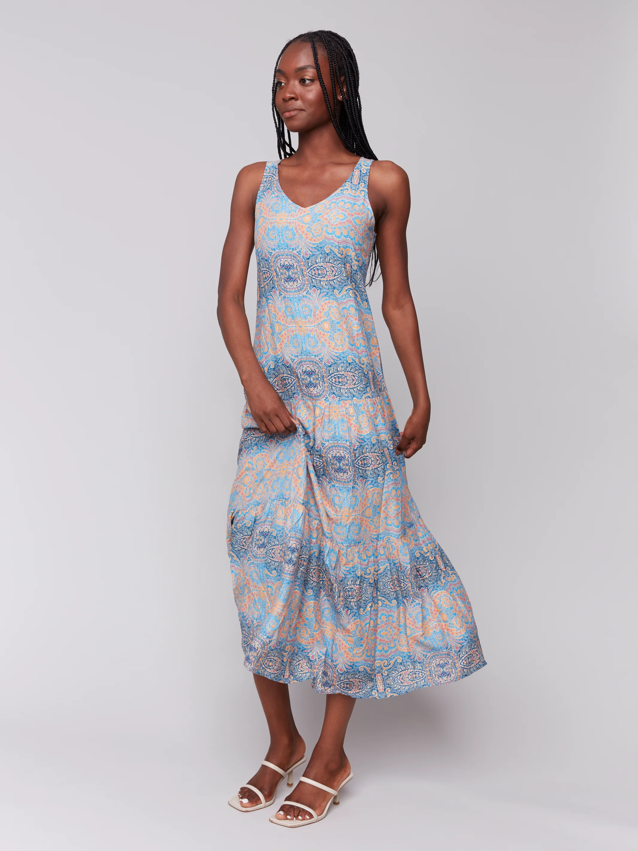 Charlie B -C3169RP-P378-Printed Sleeveless Maxi Dress-Papaya - Image 2