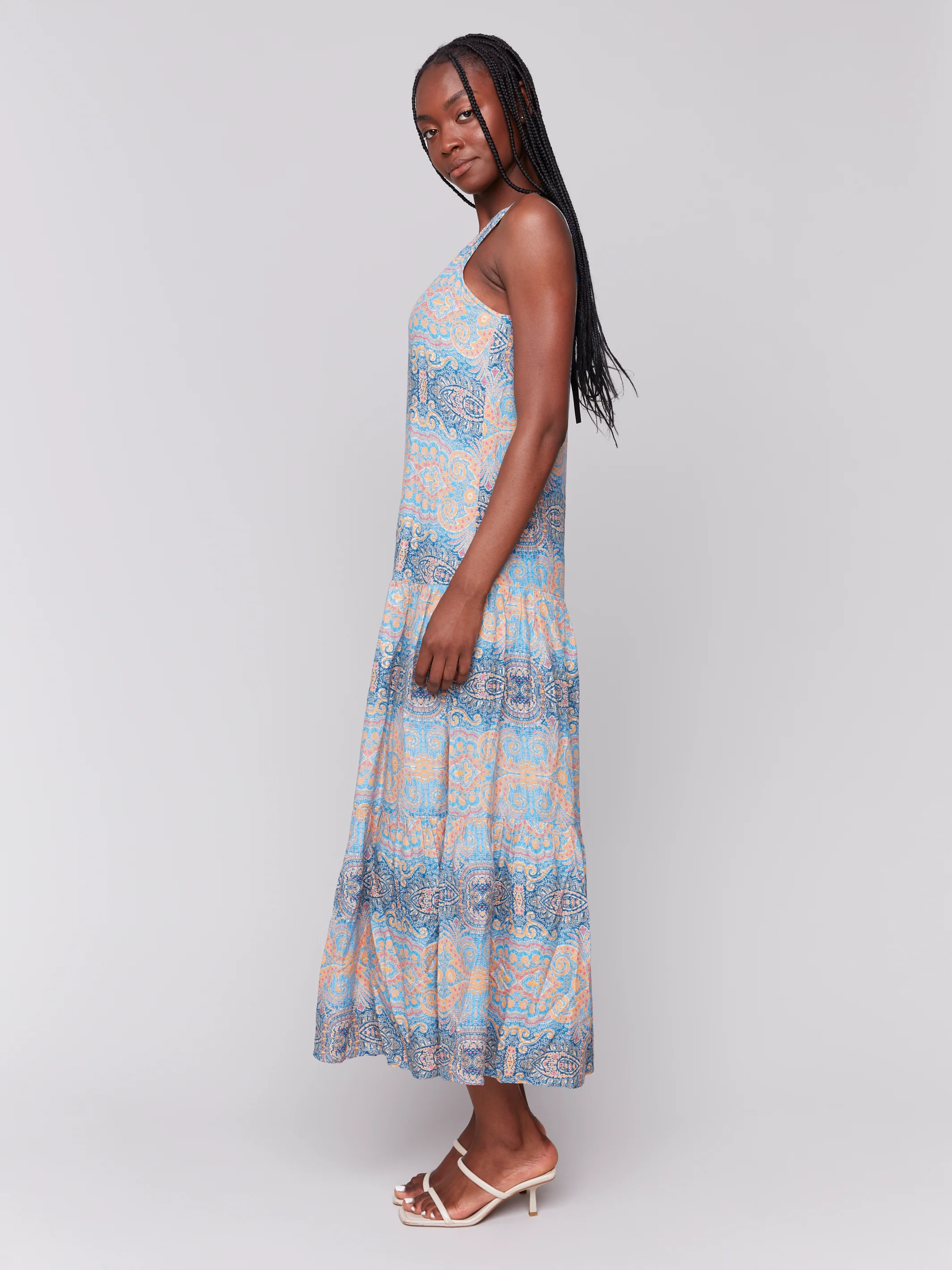 Charlie B -C3169RP-P378-Printed Sleeveless Maxi Dress-Papaya - Image 3