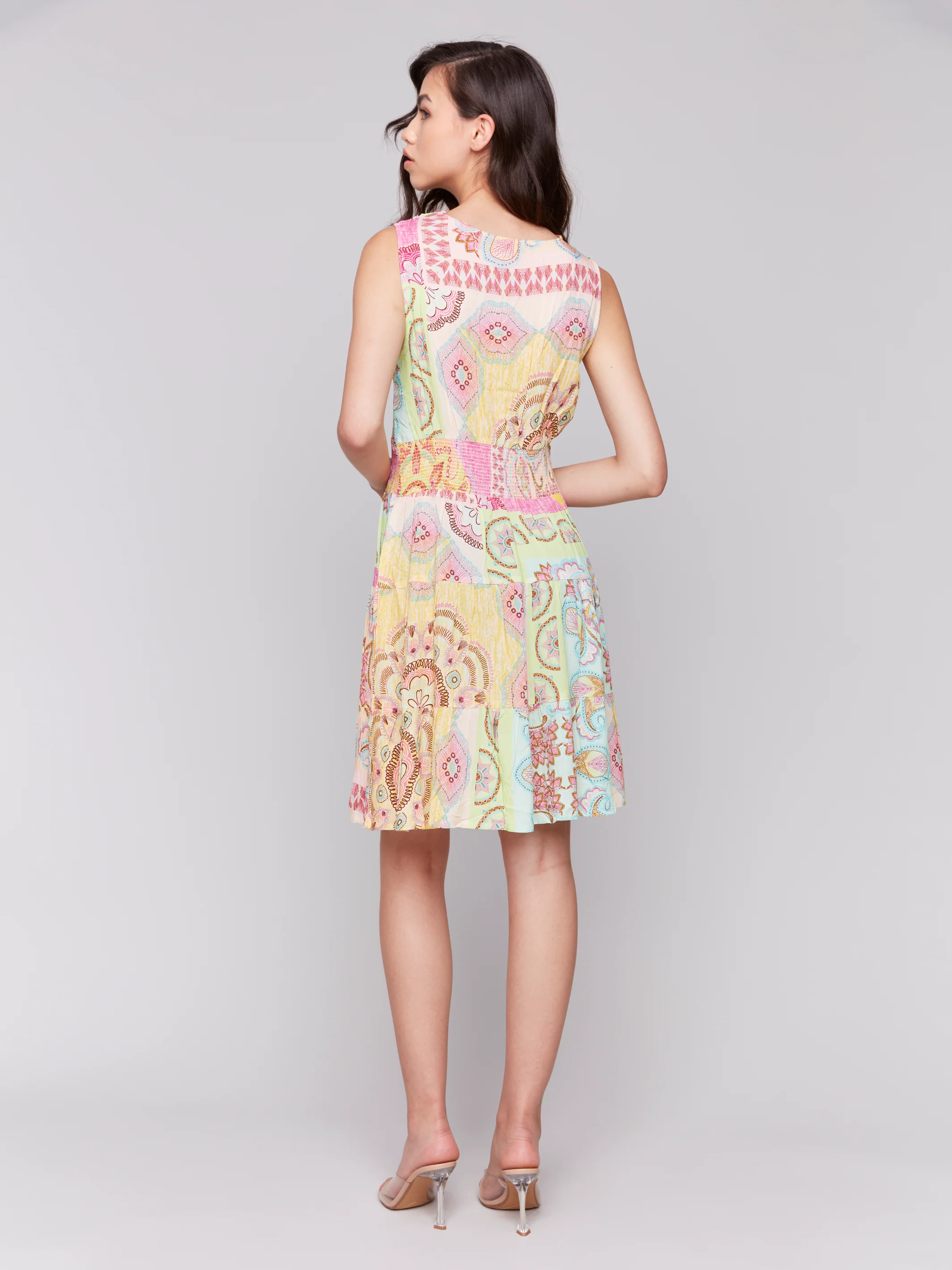 Charlie B -C3210P-P857-Printed Sleeveless V Neck Dress W/Tiers-Carousel - Image 3