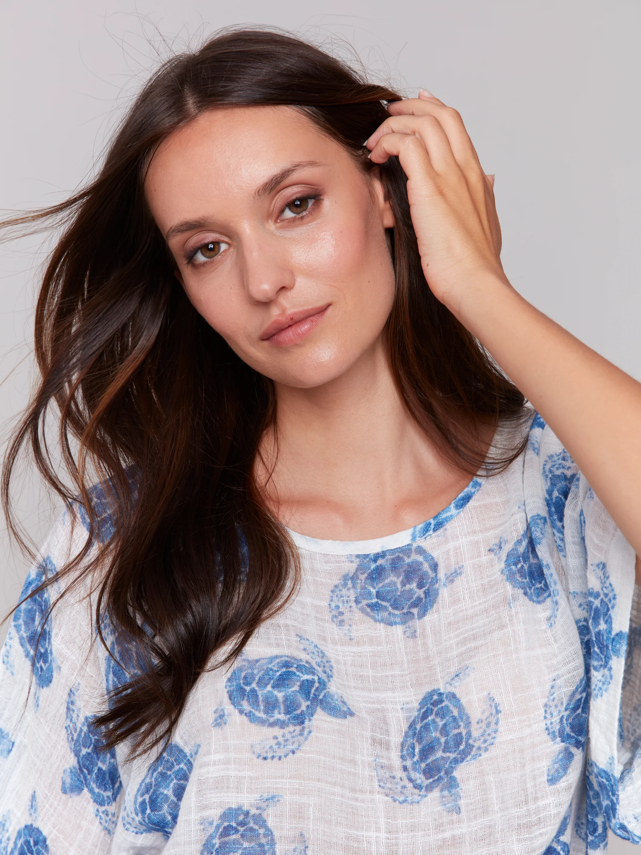 Charlie B -C4403A-P845-Printed Dolman Sleeve W/Side Tie-Turtle - Image 6