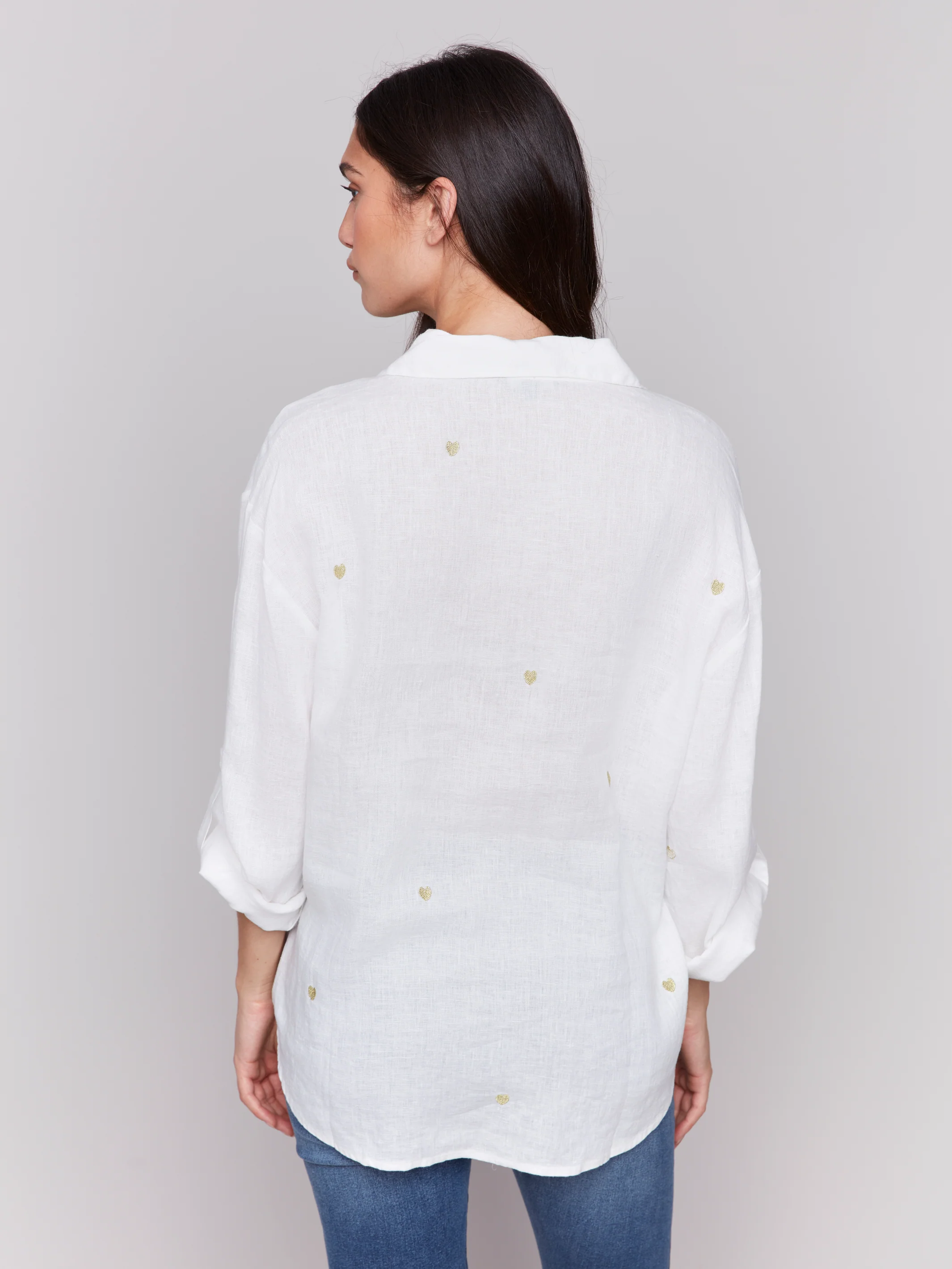 Charlie B -C4444RR-P515-Linen Blend Tunic Blouse W/Hearts-Gold - Image 4