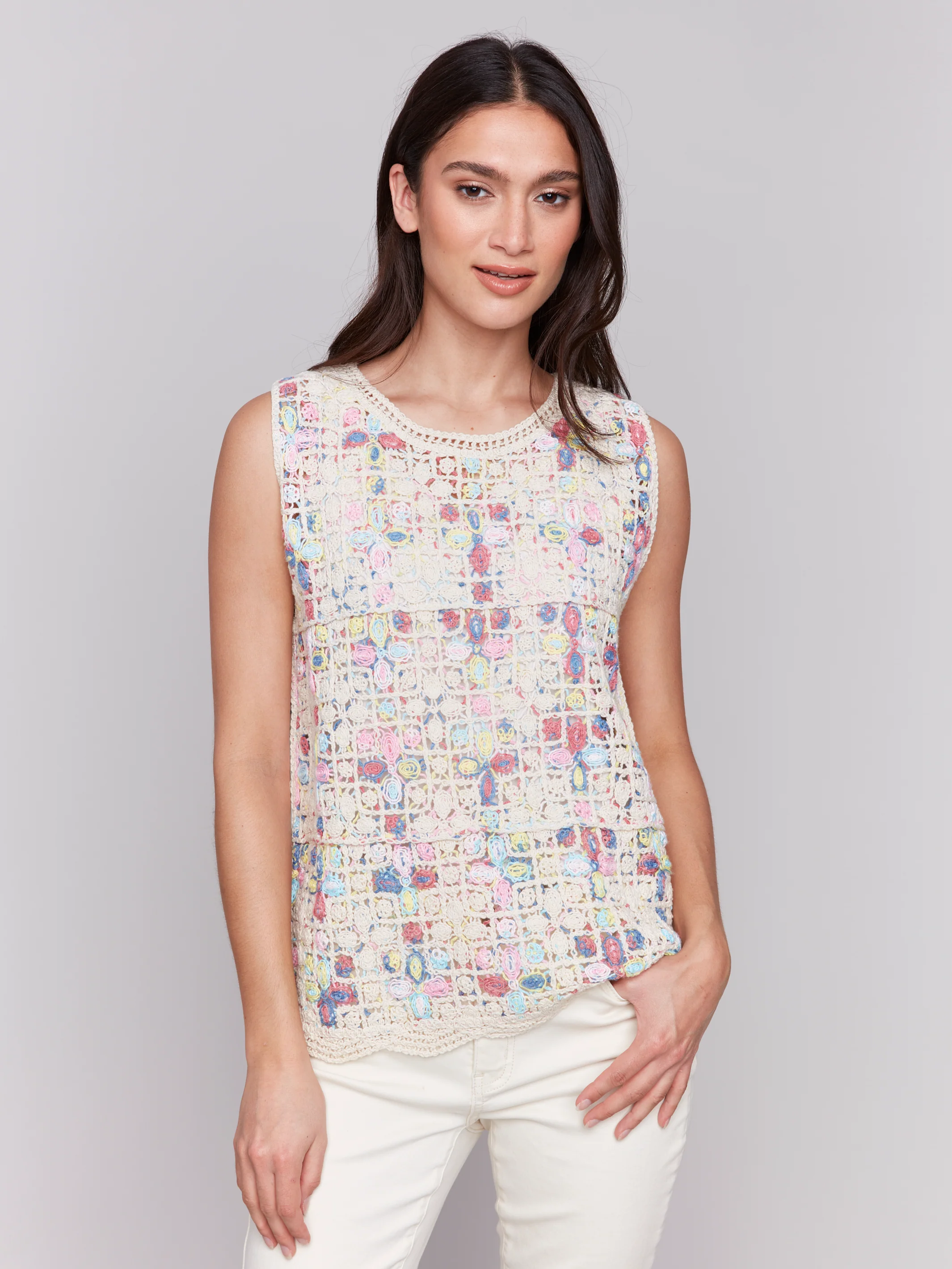 Charlie B -C4612-P100-Crochet Top-Natural - Image 2