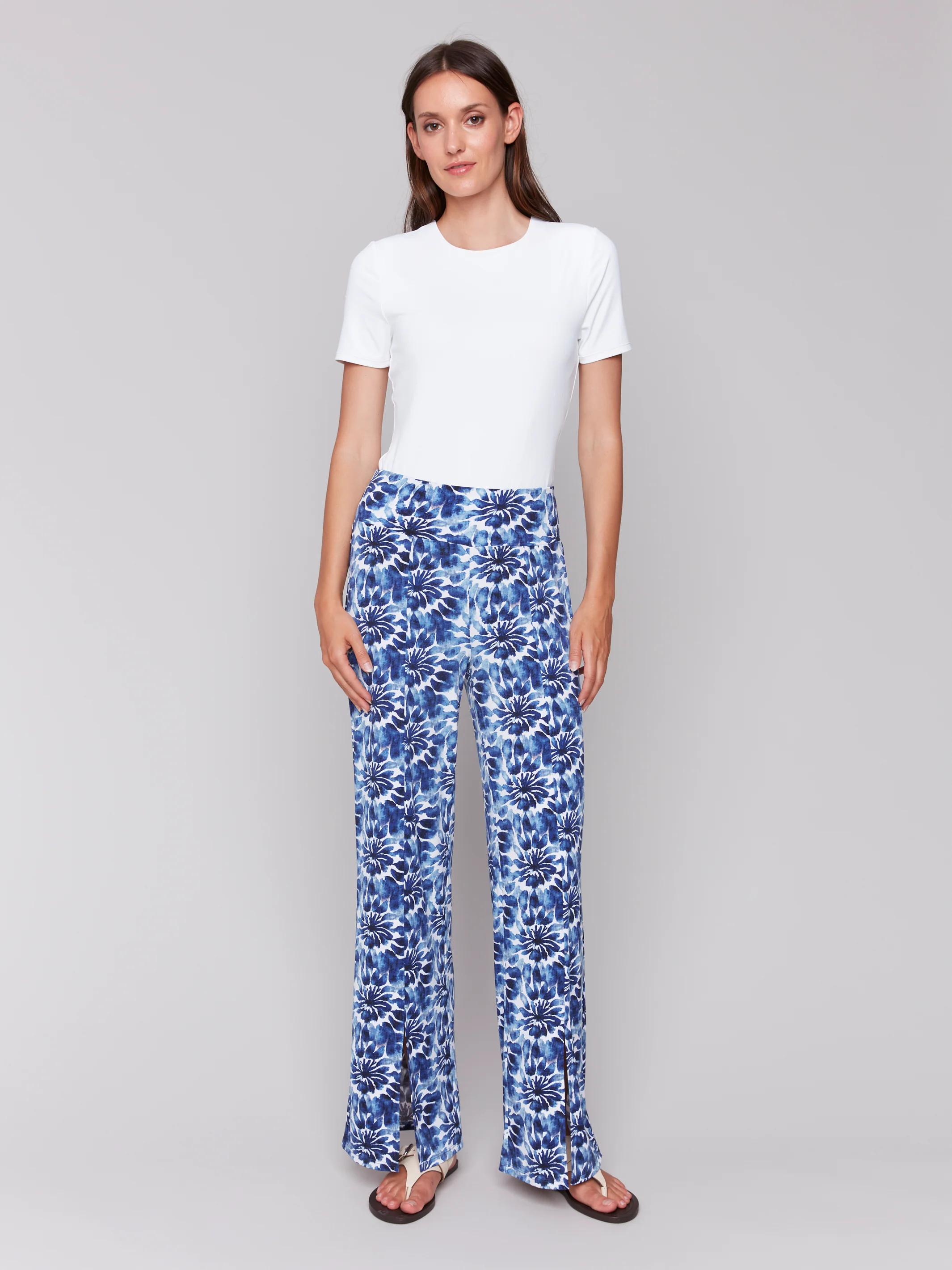 Charlie B -C5483RP-P870-Printed Wide Leg Pants W/Slit At Front Hem-Lily - Image 2