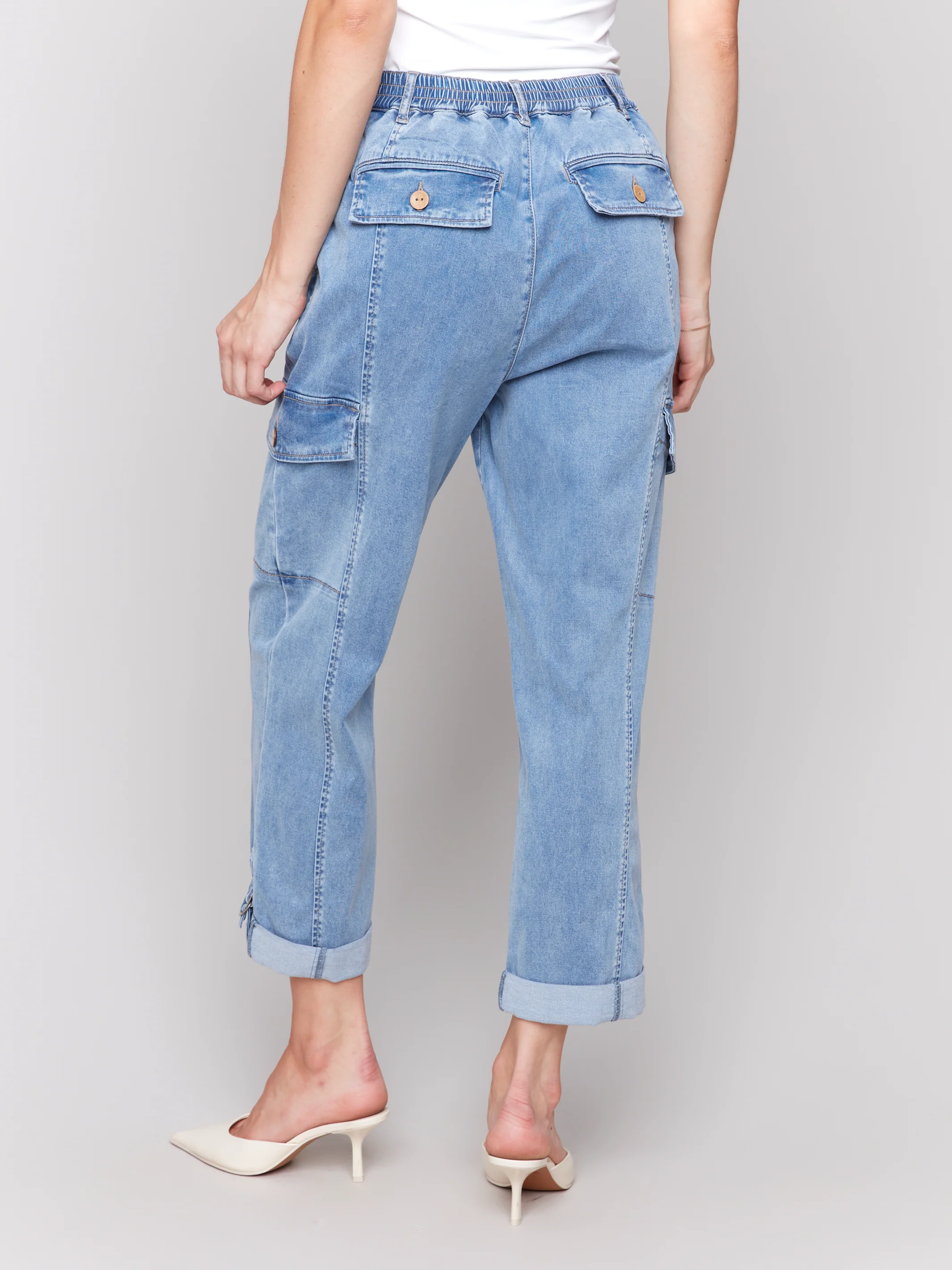 Charlie B -C5492R-198-Stretch Tencel Cargo Pants-Chambray - Image 5