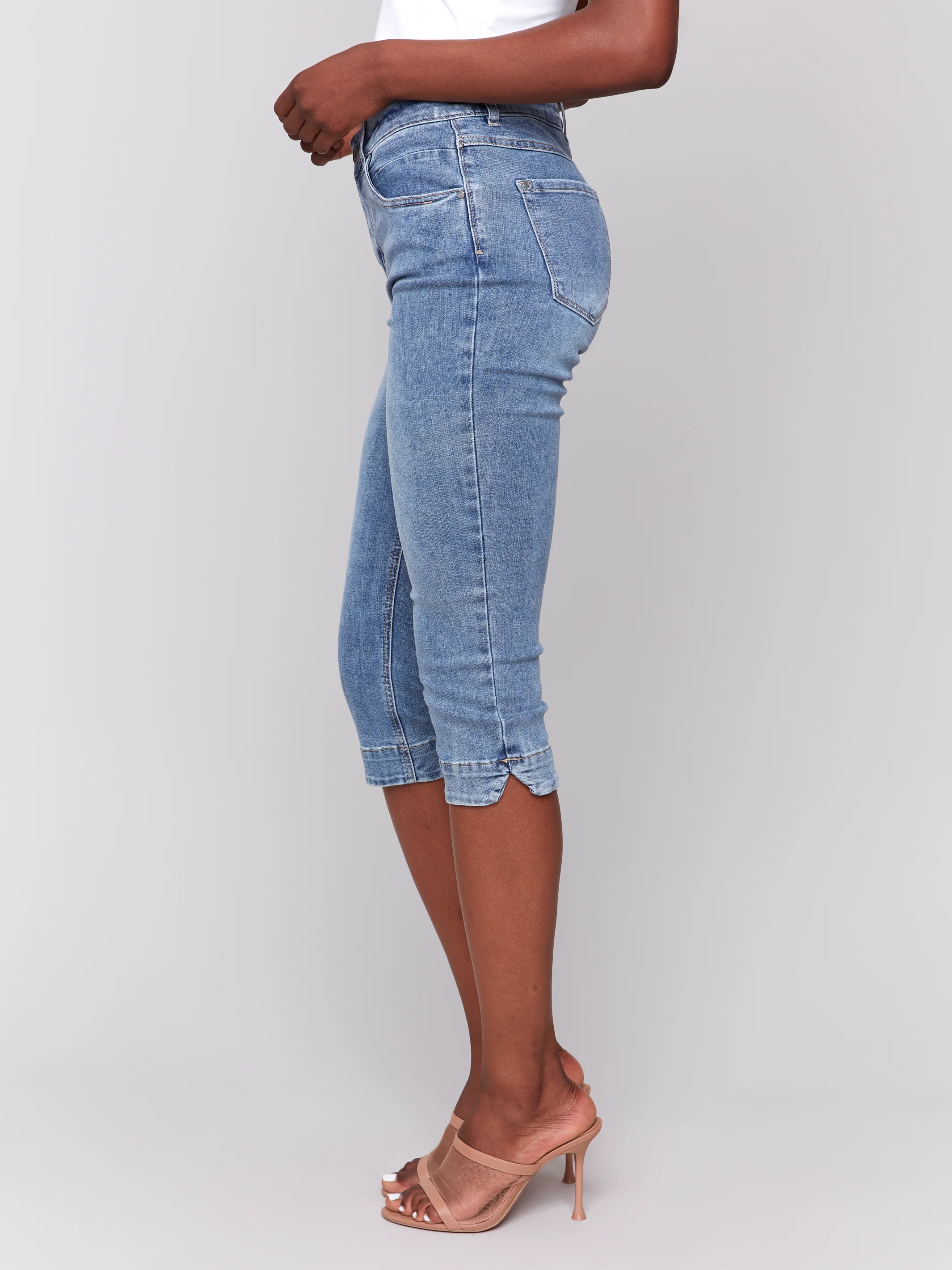 Charlie B -C5514R-156-Knee High Capri Denim Pant-Medium Blue - Image 4