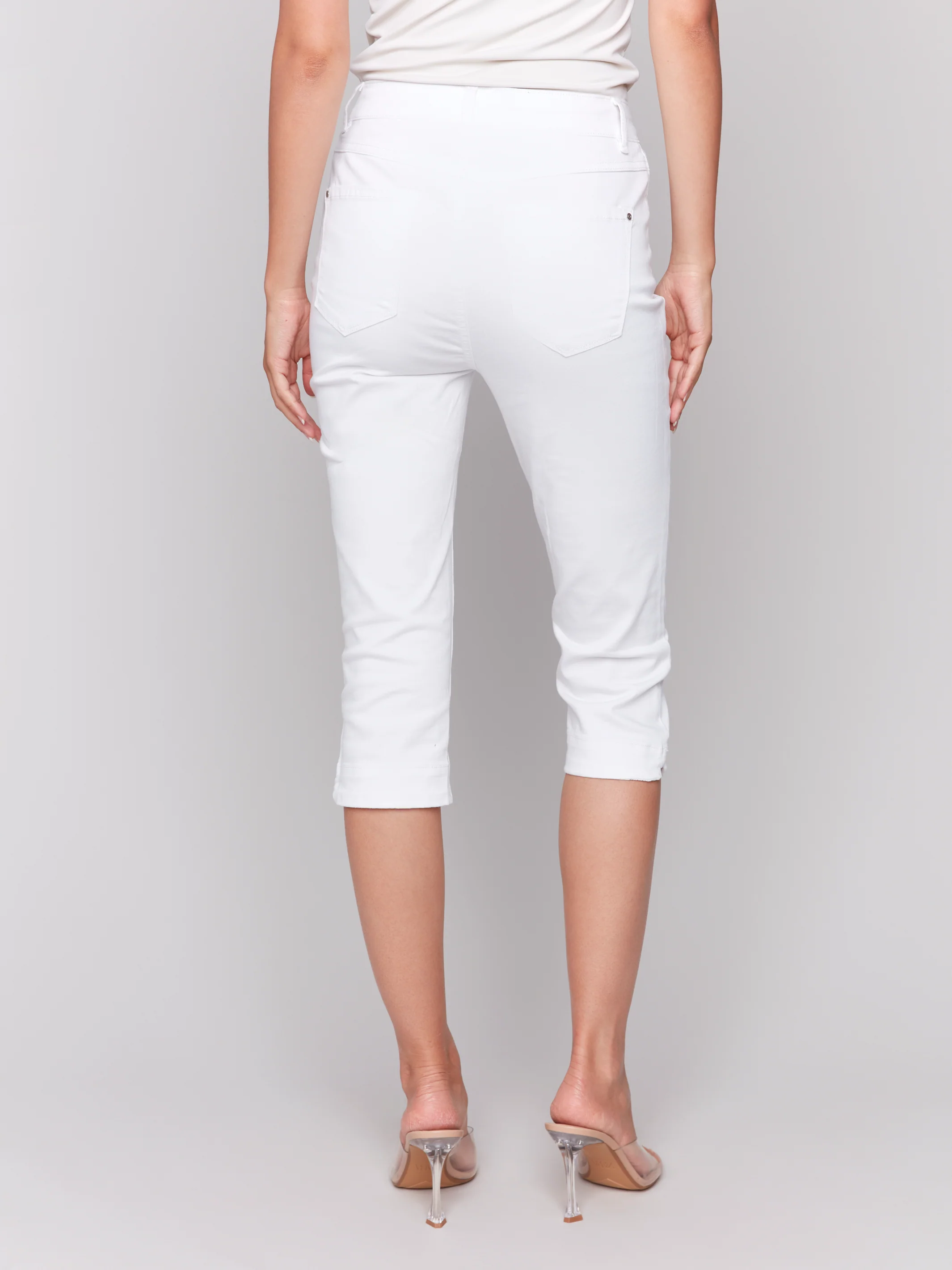 Charlie B -C5514R-002-Knee High Capri Denim Pant-White - Image 5
