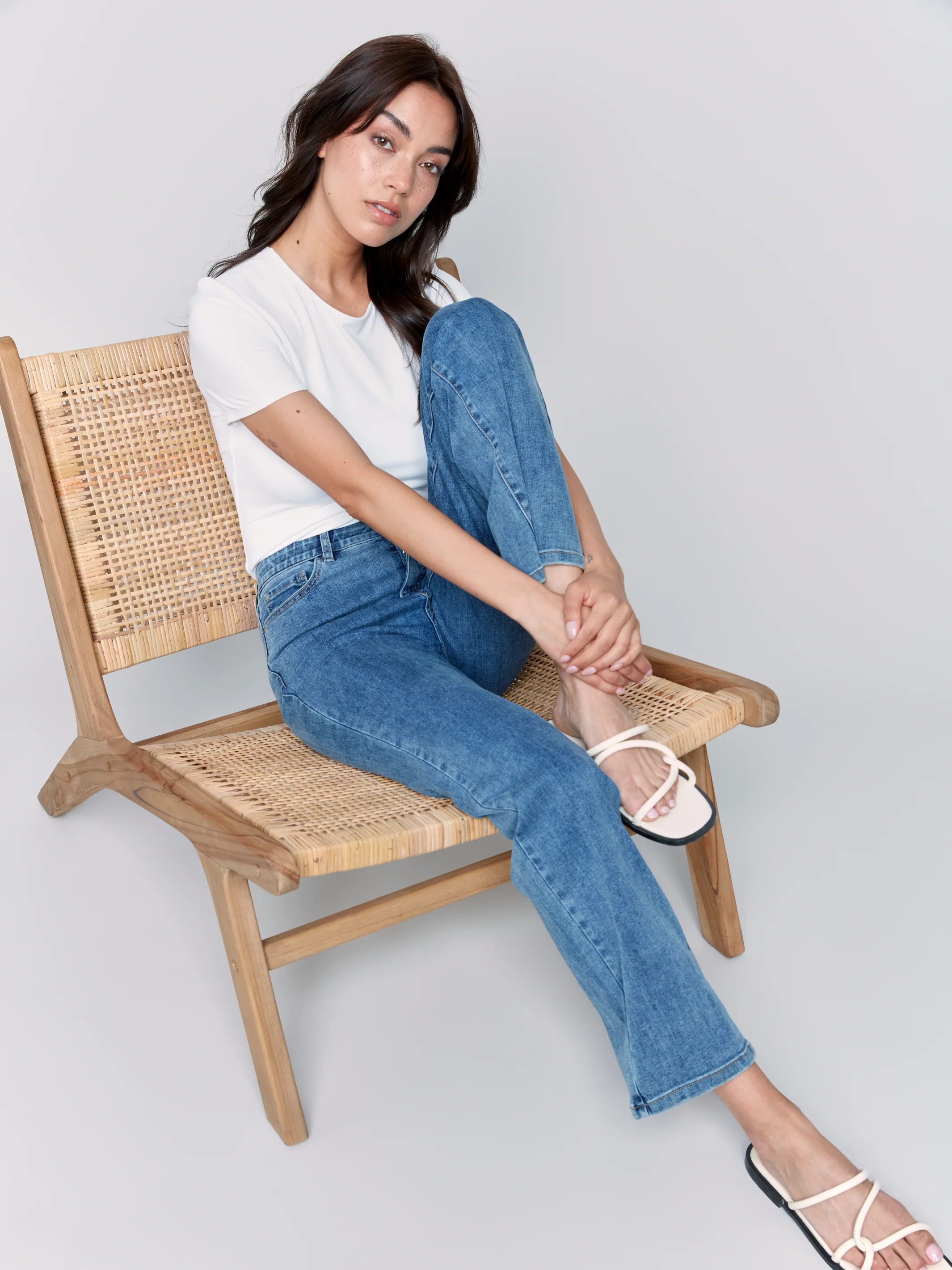 Charlie B -C5584J-156-Straight Leg Pant W/Inside Elastic At Waistband-Medium Blue - Image 2