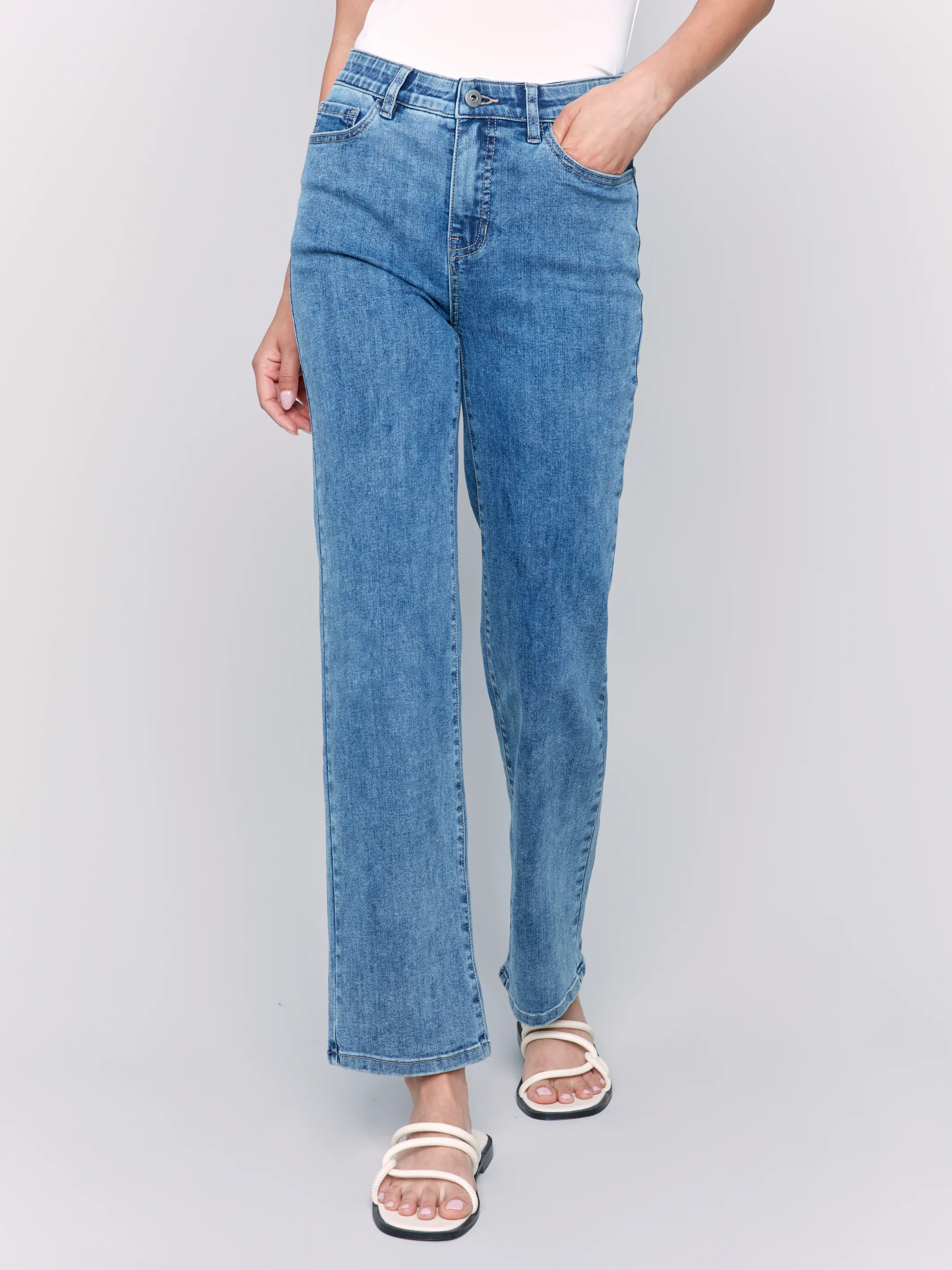 Charlie B -C5584J-156-Straight Leg Pant W/Inside Elastic At Waistband-Medium Blue - Image 5