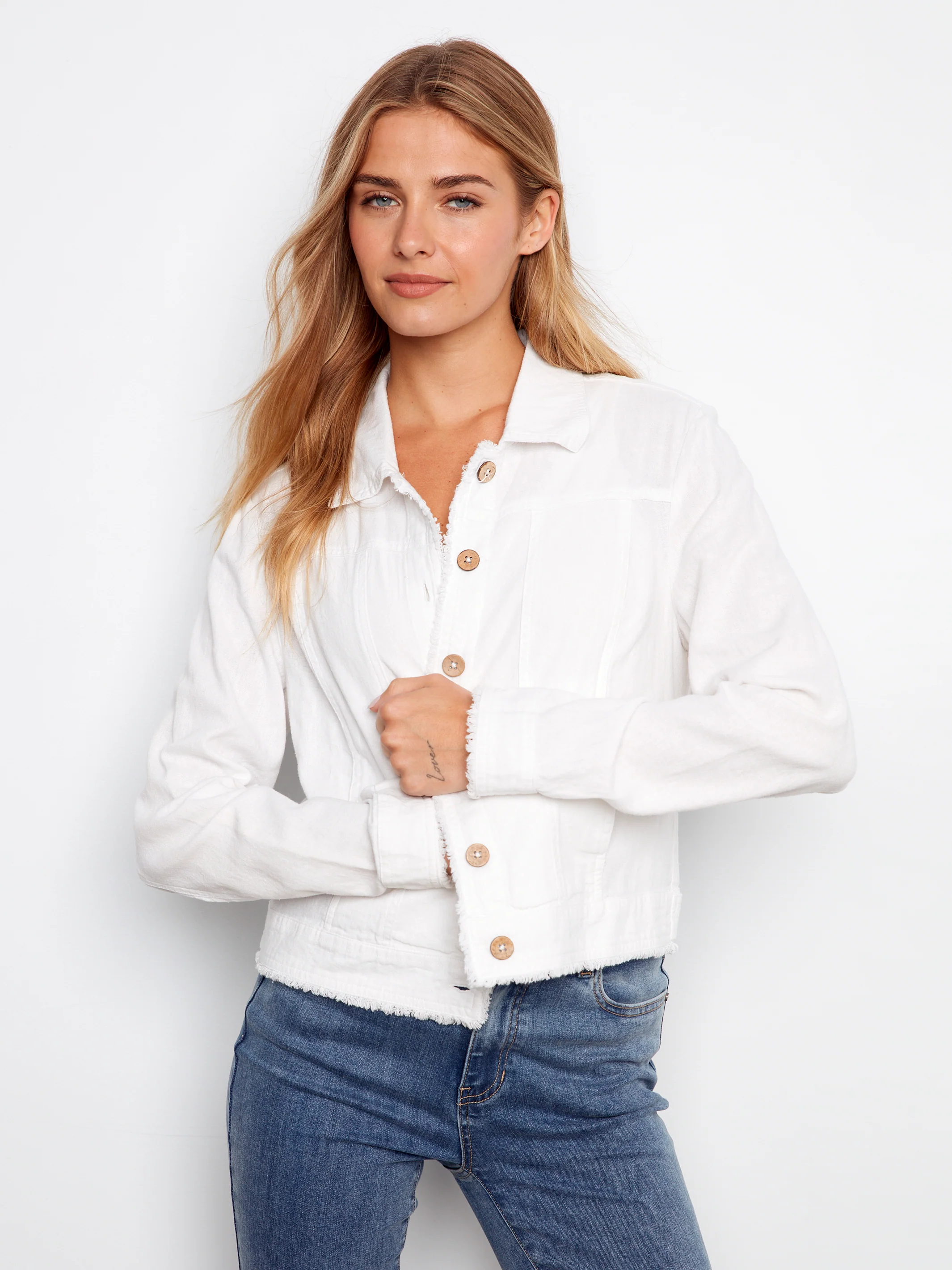 Charlie B -C6199-002-Linen Blend Jacket-White - Image 3