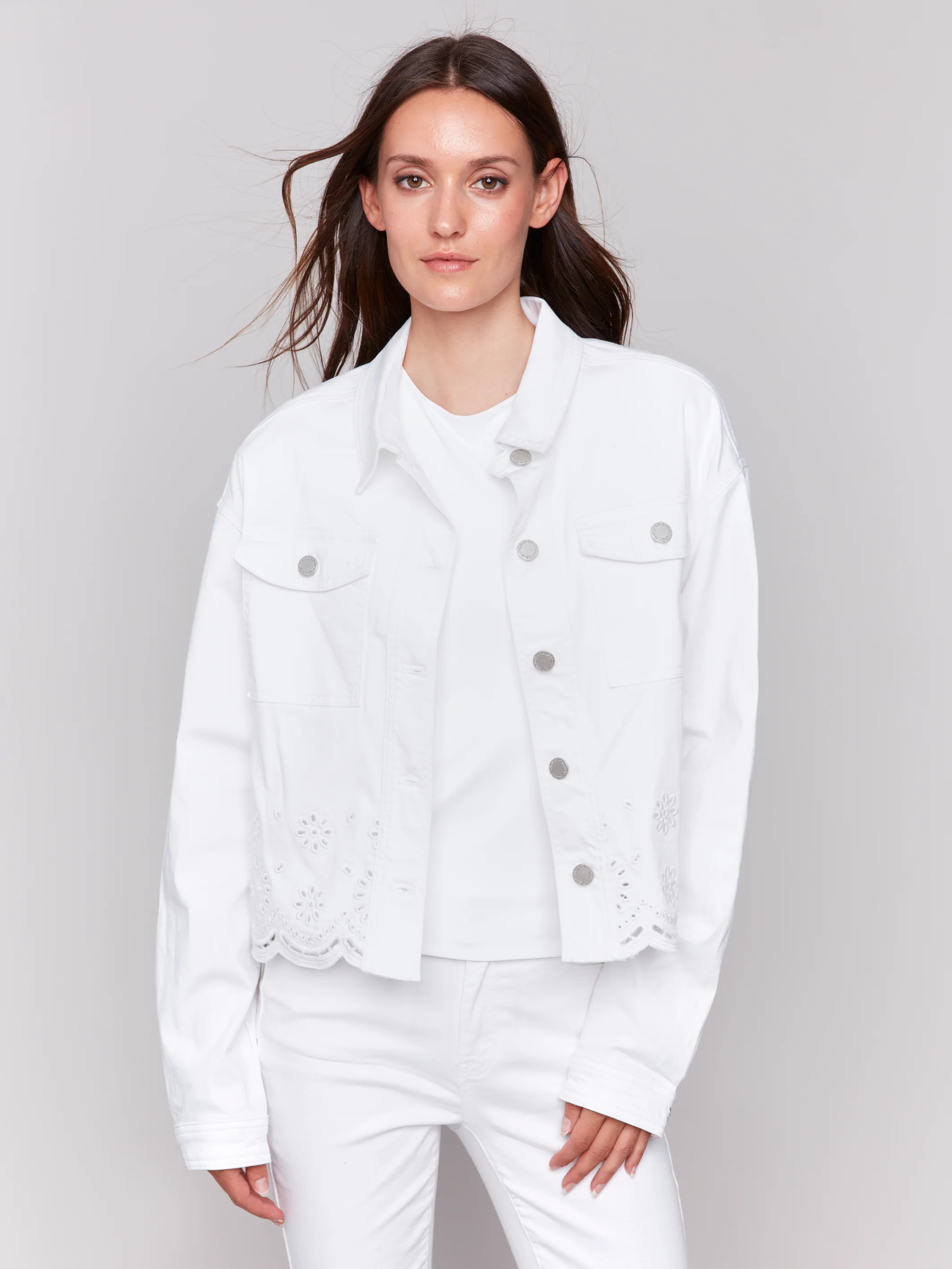 Charlie B -C6362-002-Eyelet Scallop Jacket-White - Image 2