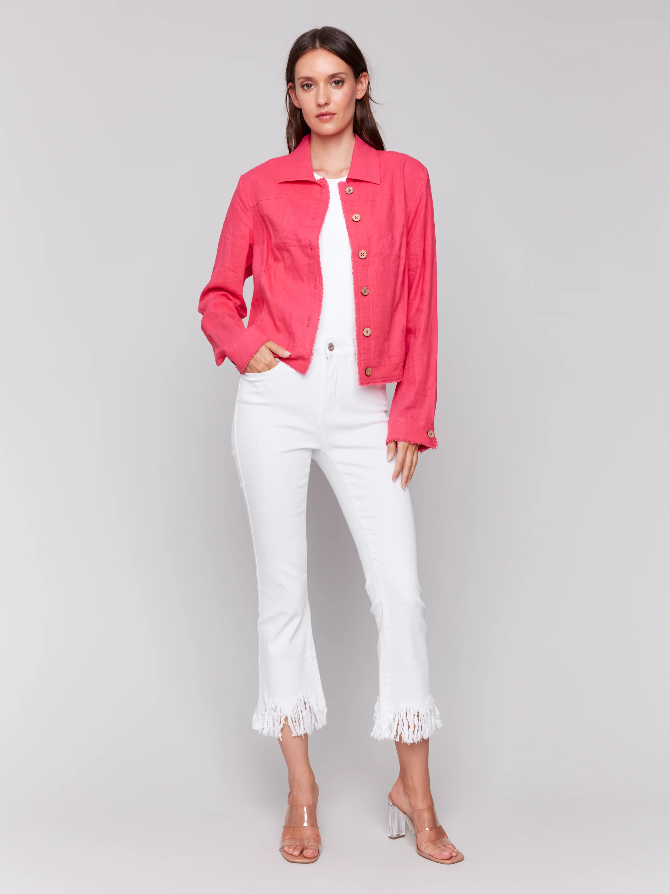 Charlie B -C6199Y-693-Solid Long Sleeve Button Front Jacket-Paradise