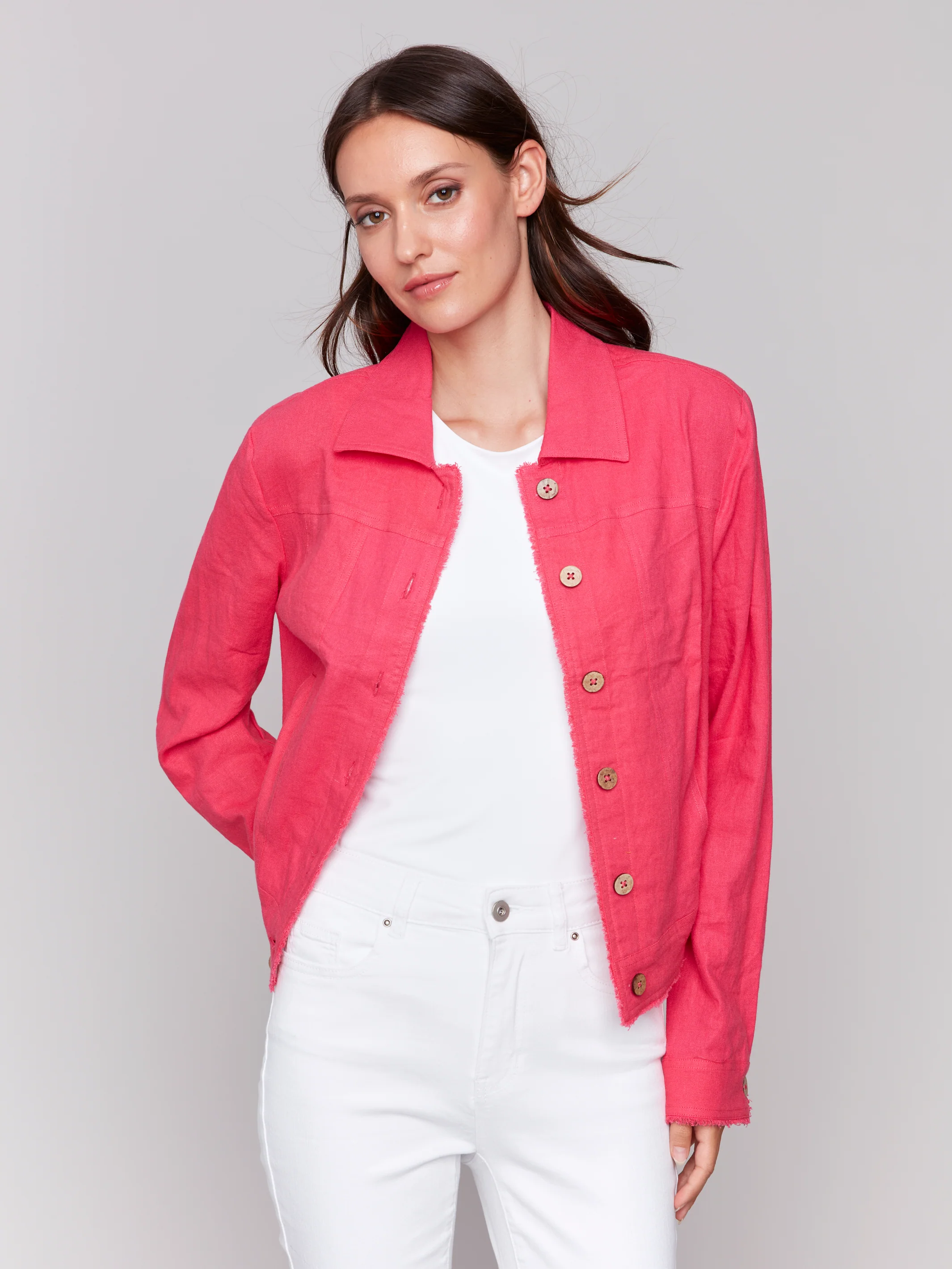 Charlie B -C6199Y-693-Solid Long Sleeve Button Front Jacket-Paradise - Image 3