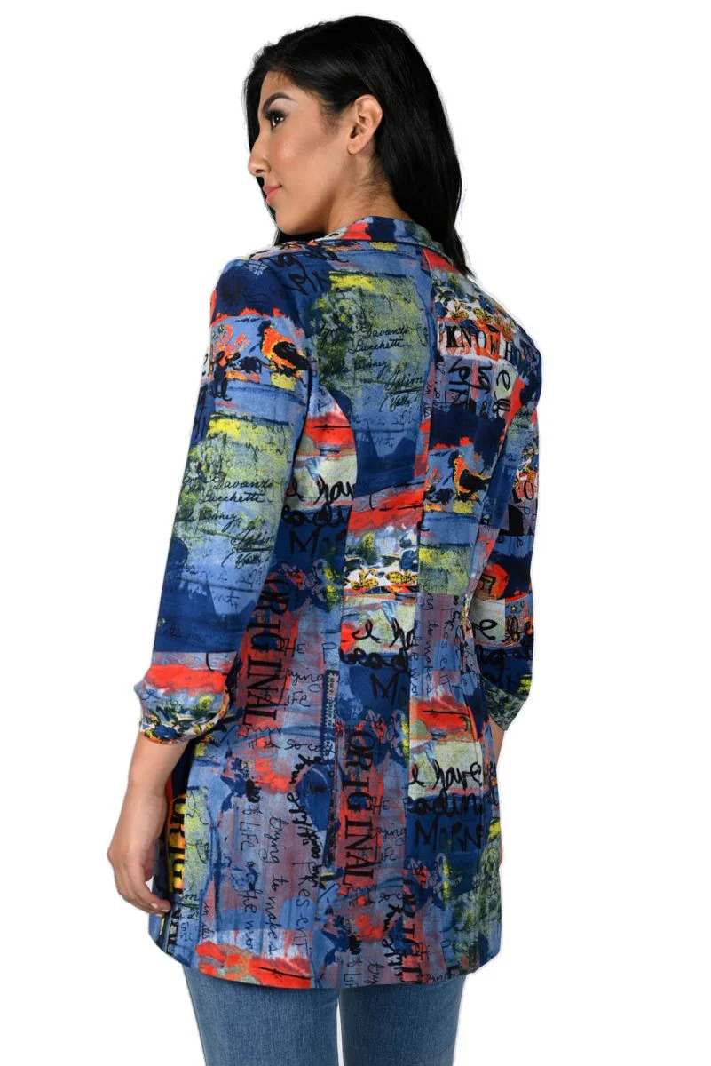 Frank Lyman-231303-Knit Jacket-Blue/Red - Image 2