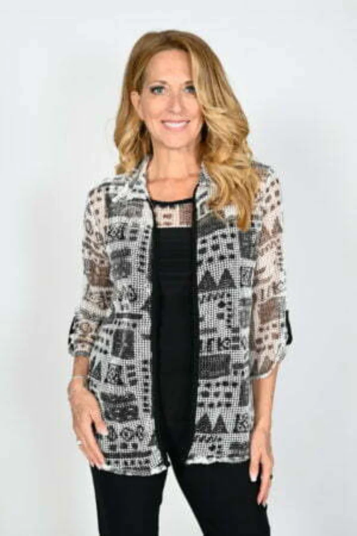 Frank Lyman-236060-Knit Top-Off White/Black