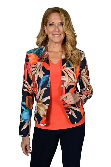 Frank Lyman-236310-Knit Jacket-Navy/Orange
